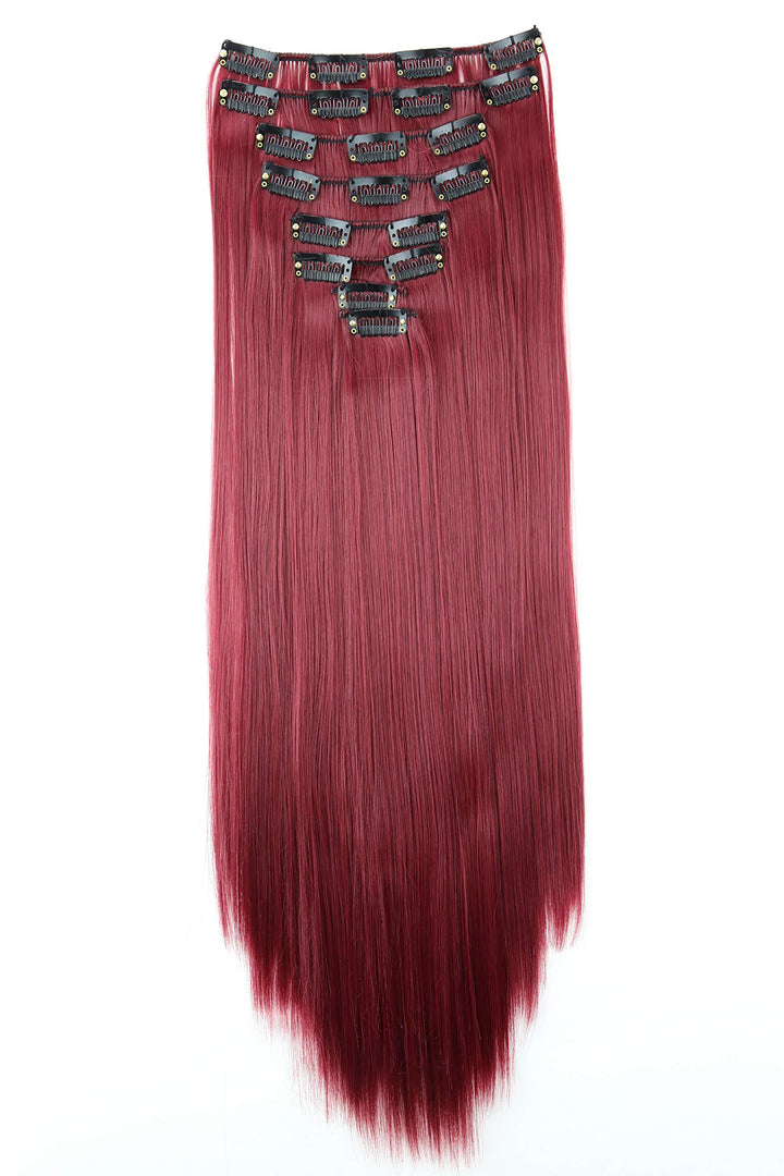 wein red #118CES10 : PRETTYSHOP XXL Set 8 pcs 24 Clip In Hair Extensions Full Head Hairpiece Wavy Curled Or Straight Heat-Resisting Div. Colors (bordeaux red straight #118 CES10)