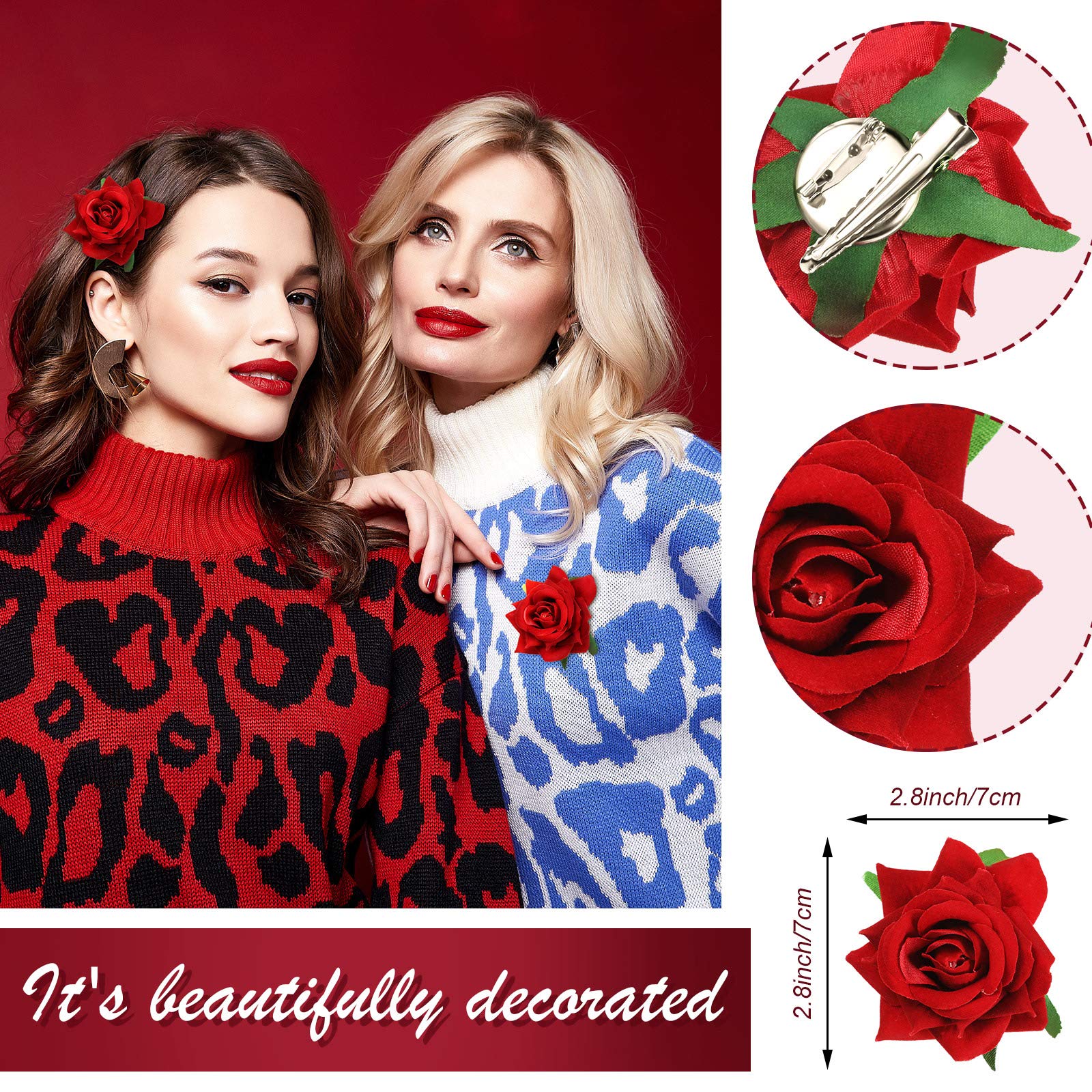 6 Pieces Rose Hair Clip Flower Hairpin Rose Flower Hair Clip Comb Flower Hairpin Rose Brooch Floral Clips Women Rose Flower Hair Accessories Wedding Hair Clip Flamenco Dancer for Women Girls, 3 Styles