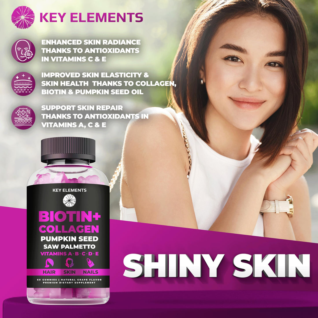 Hair Skin and Nails 10000mcg Biotin Gummies & Collagen Gummies - Biotin Vitamins Gummies for Hair Growth Pumpkin Seed Oil, Saw Palmetto Extract & Vitamins A B6 C D E - Biotin and Collagen Supplements