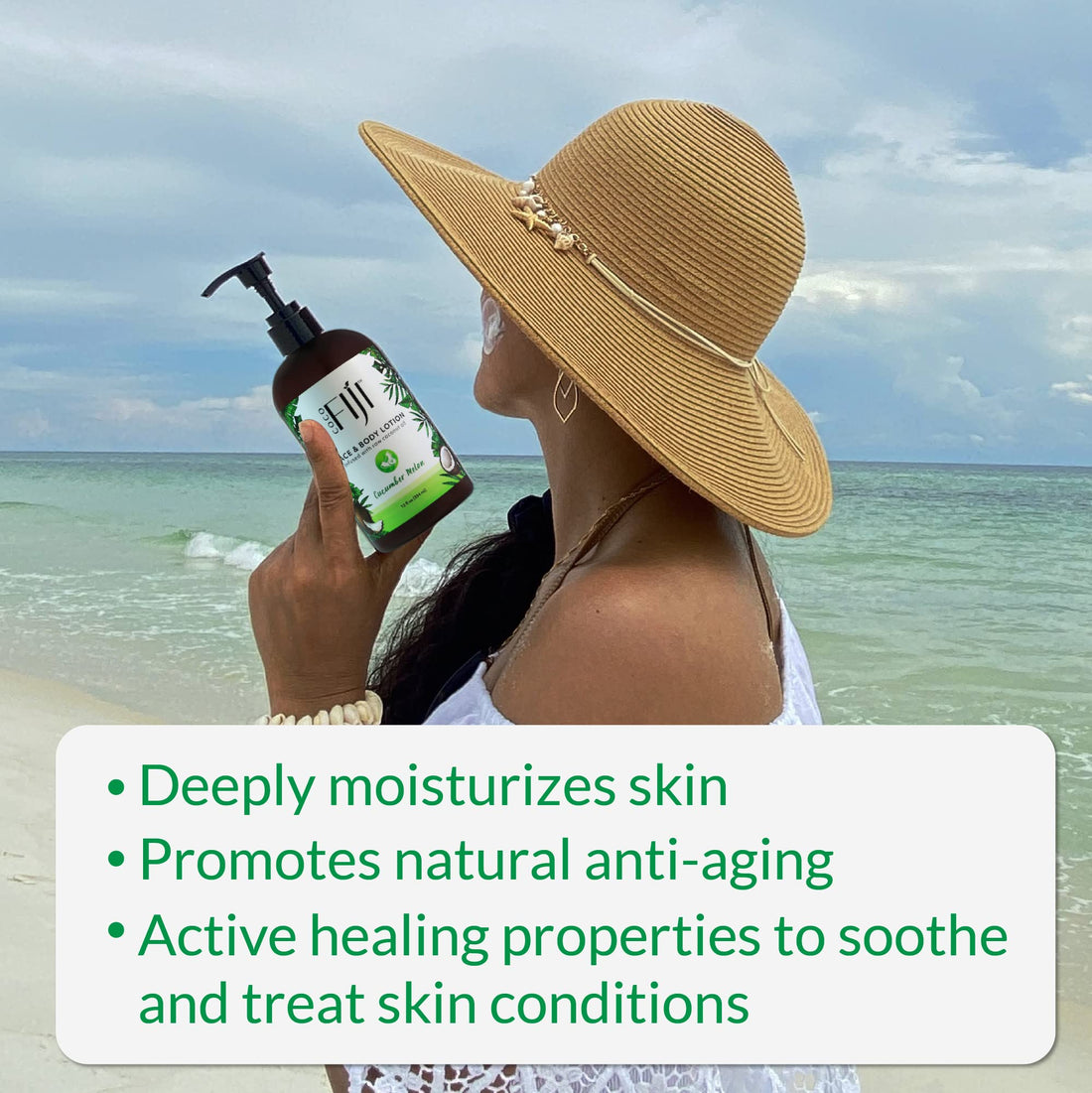 Organic Fiji Moisturizing Face and Body Organic Coconut Oil Lotion Cucumber Melon 12 Ounce