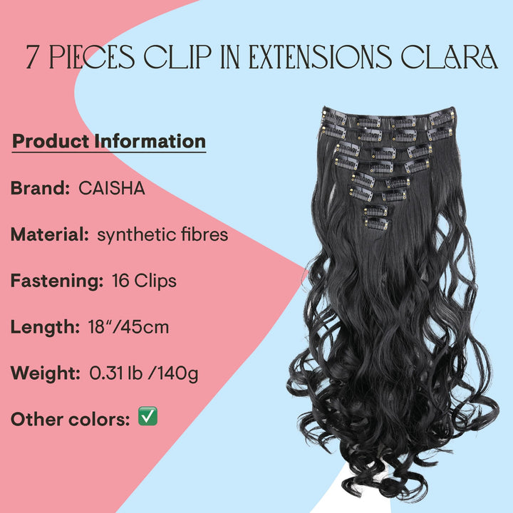 PRETTYSHOP Clip In Hair Extensions 24 120g Set 7pcs Full Head Hairpiece Curled Wavy Heat-Resisting (jet black 1)