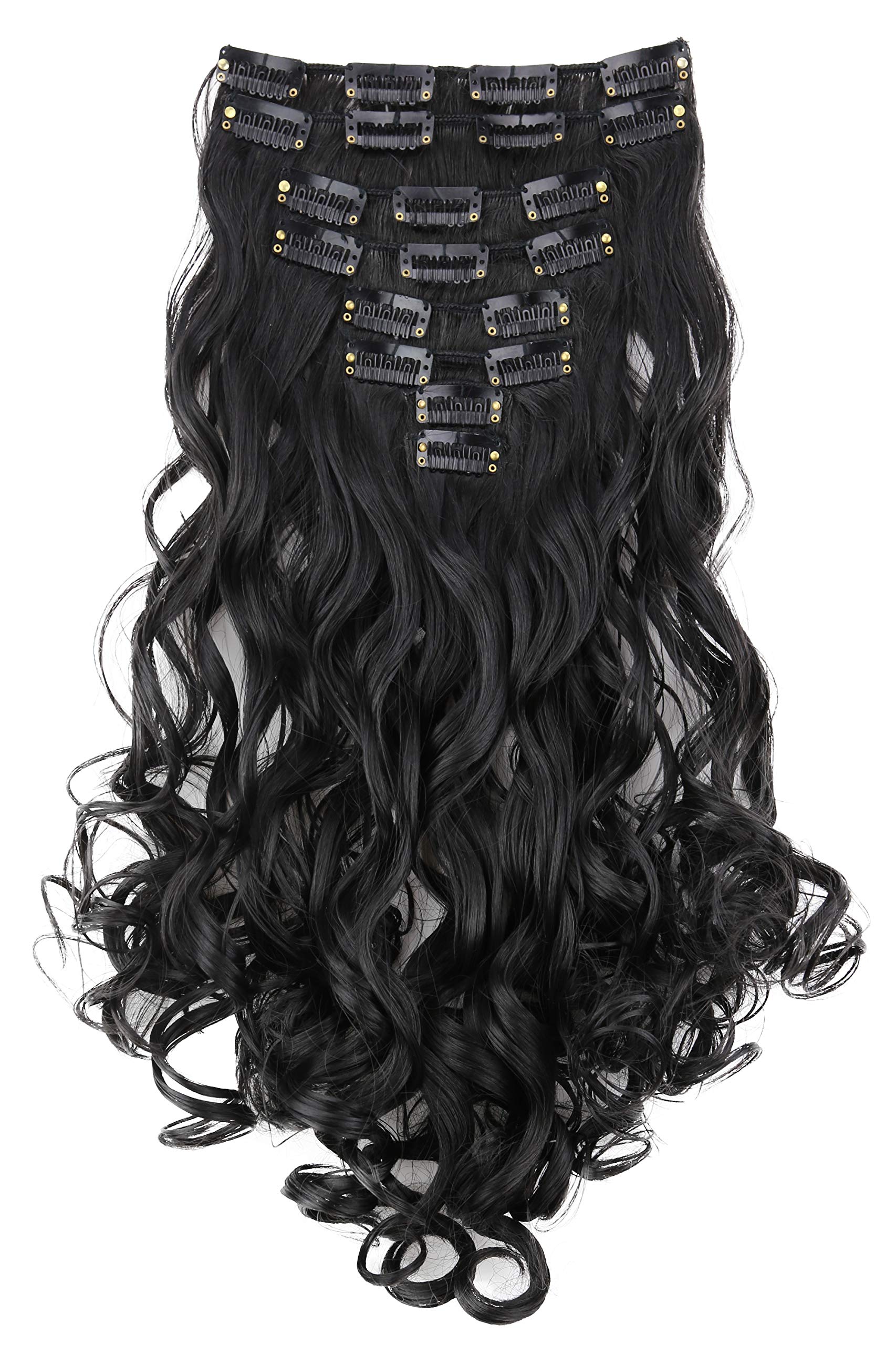 20 (50cm) off black # 2 CES101-1 : PRETTYSHOP XXL Full Head Set 8 pcs 20 Clip In Hair Extensions Hairpiece Wavy Heat-Resisting off black # 2 CES101-1