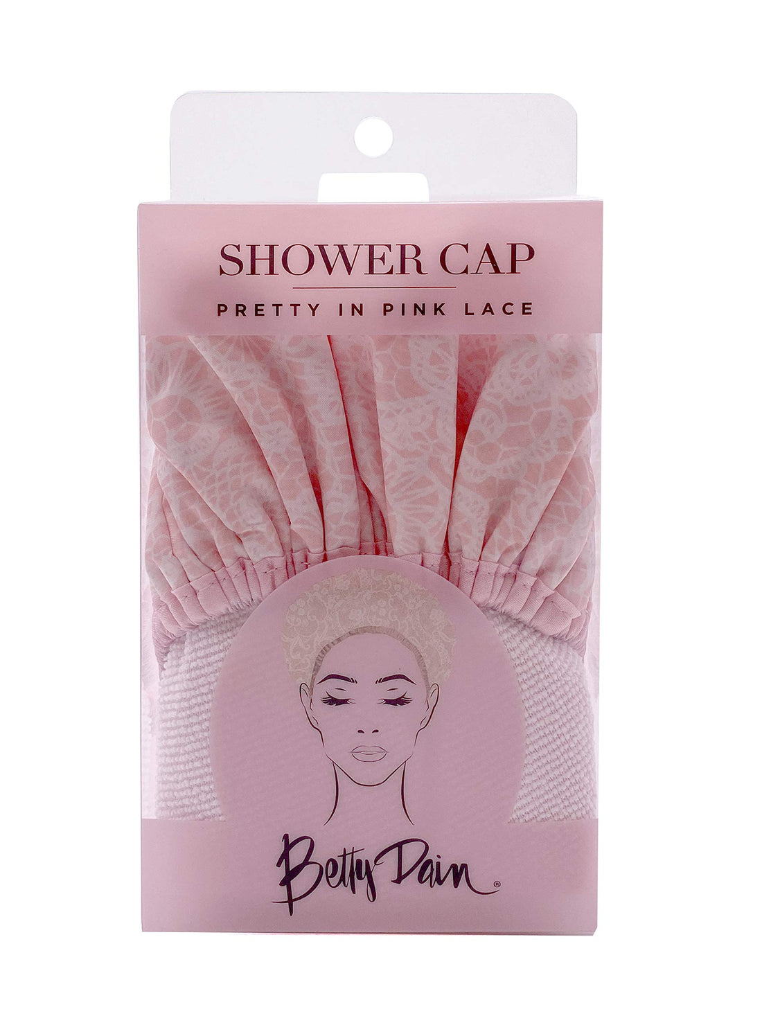 Betty Dain Socialite Collection Terry Lined Shower Cap, Waterproof Nylon Exterior, Reversible Design for Shower or Sleeping Cap, Oversized for All Hair Lengths, Elasticized Hem, Pretty In Pink Lace