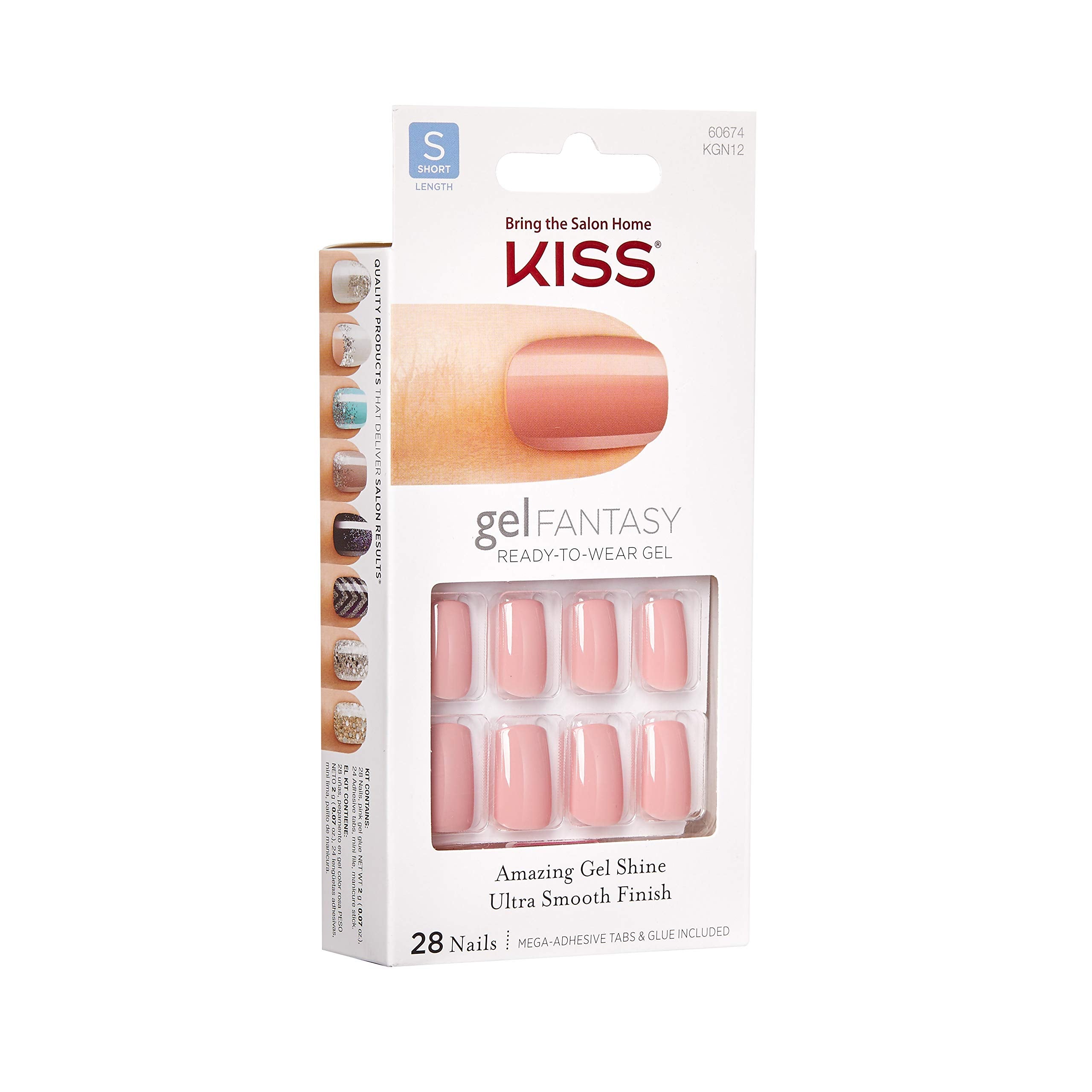 Kiss Nails GEL FANTASY Short Design Nails w/Adhesive Tabs & Glue (KGN12-RIBBONS)