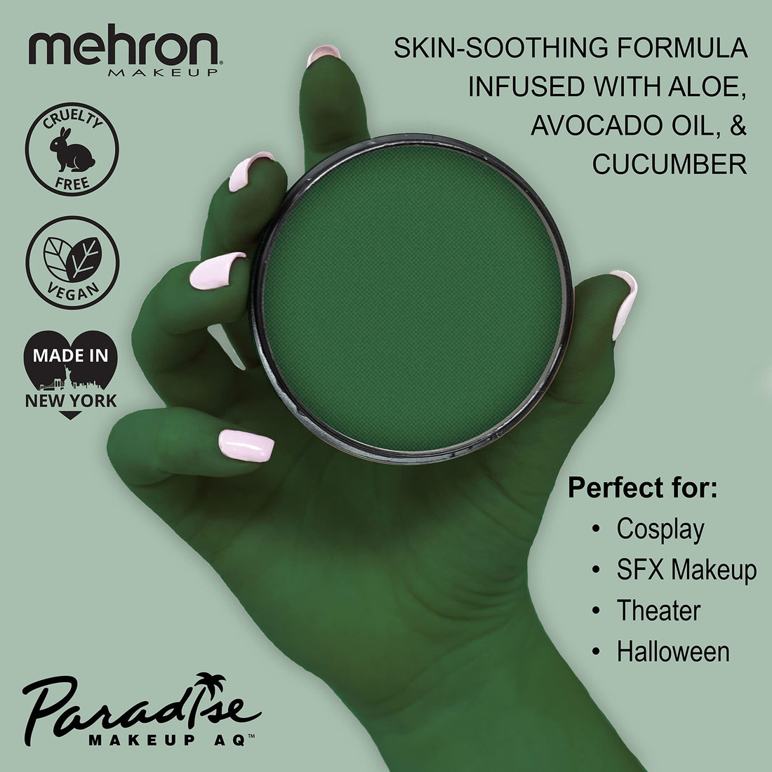 Mehron Makeup Paradise AQ Face & Body Paint, DARK GREEN: Basic Series - 40gm
