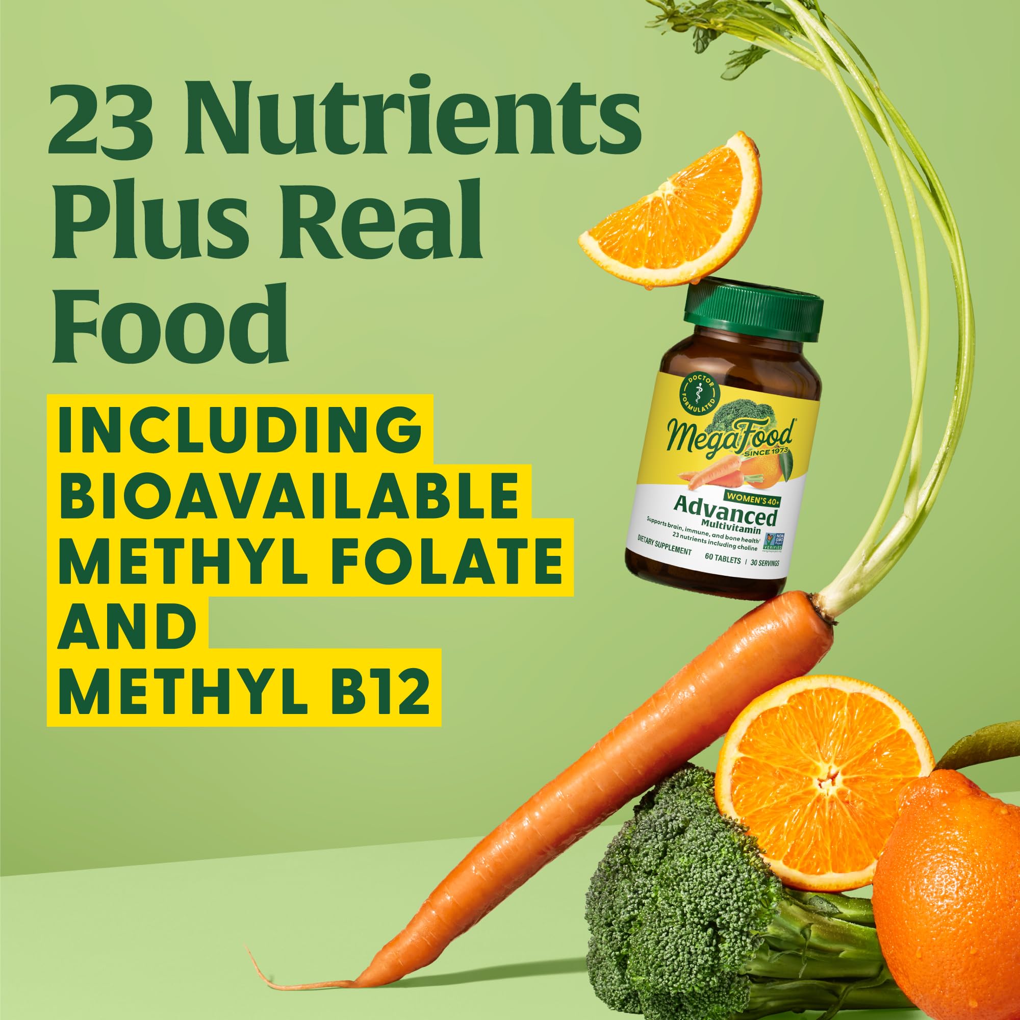 MegaFood Women's 40+ Advanced Multivitamin for Women - Dr Formulated - Vitamin B, Vitamin D3, Vitamin K2 & Choline - Energy Metabolism; Brain Health & Bone Health - Vegetarian - 60 Tabs (30 servings)