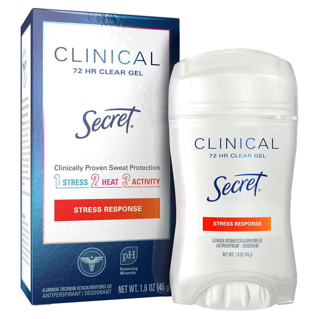 Secret Clinical Strength Clear Gel Women's Antiperspirant and Deodorant Stress Response, 1.6 Ounce (Pack of 3)