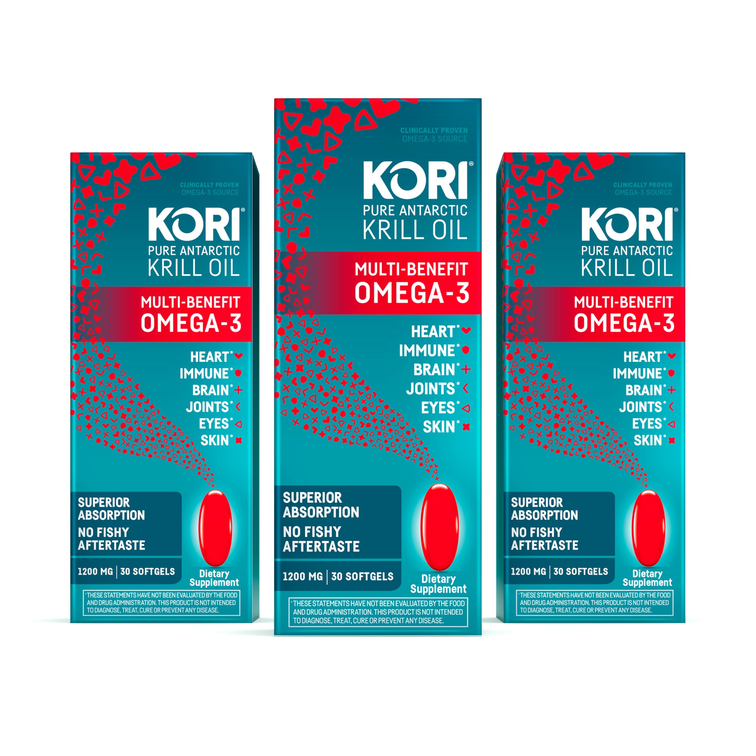 Kori Krill Oil Omega 3 Supplement, Antarctic Krill Oil with Superior Absorption vs Fish Oil, Krill Oil 1200mg Softgels, 30 Softgels, EPA & DHA (Pack of 3)