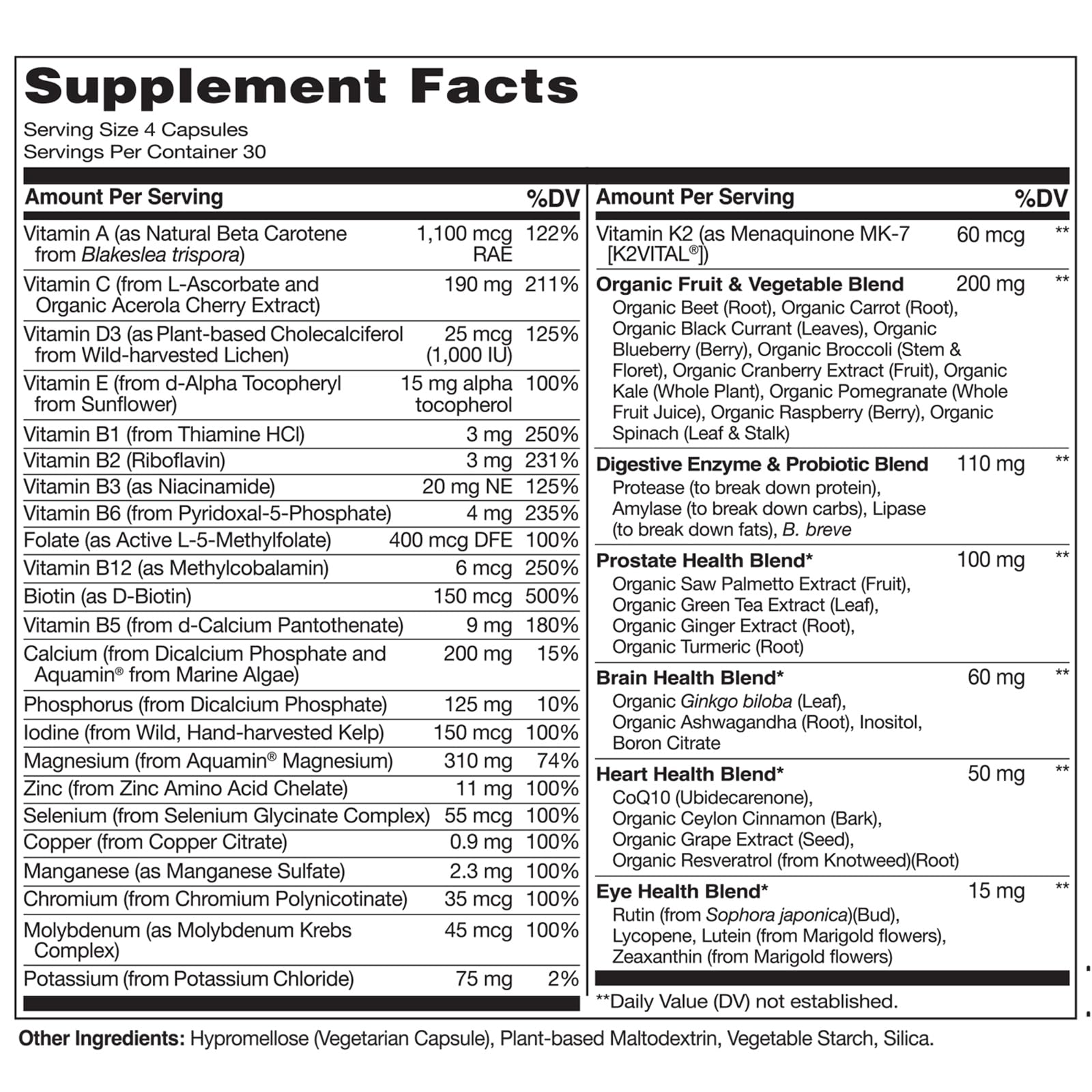 NATURELO Whole Food Multivitamin for Men 50+ - with Vitamins, Minerals, Organic Herbal Extracts - Vegan Vegetarian - for Energy, Brain, Heart and Eye Health - 120 Capsules
