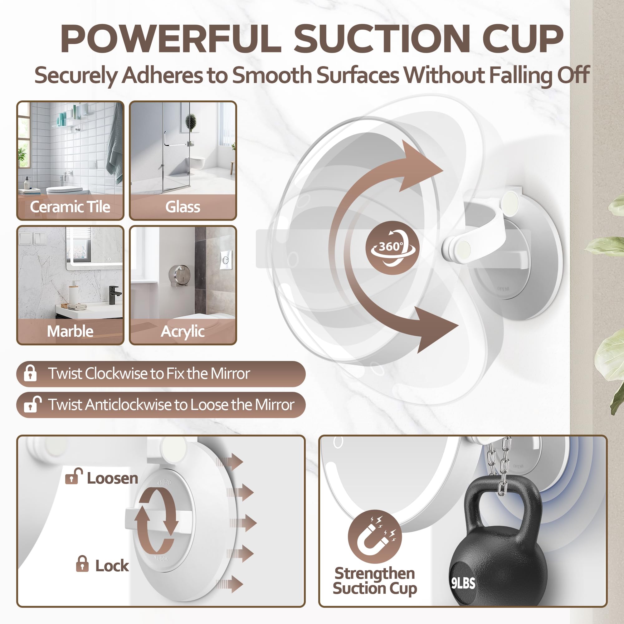 MOMOKUBA Magnifying Mirror with Light 20X, LED Bathroom Mirror with 3 Lighting Modes, Rotation Wall Mounted Makeup Mirror, Rechargeable Mirror with Lights and Suction Cup, for Home, Bathroom, Travel