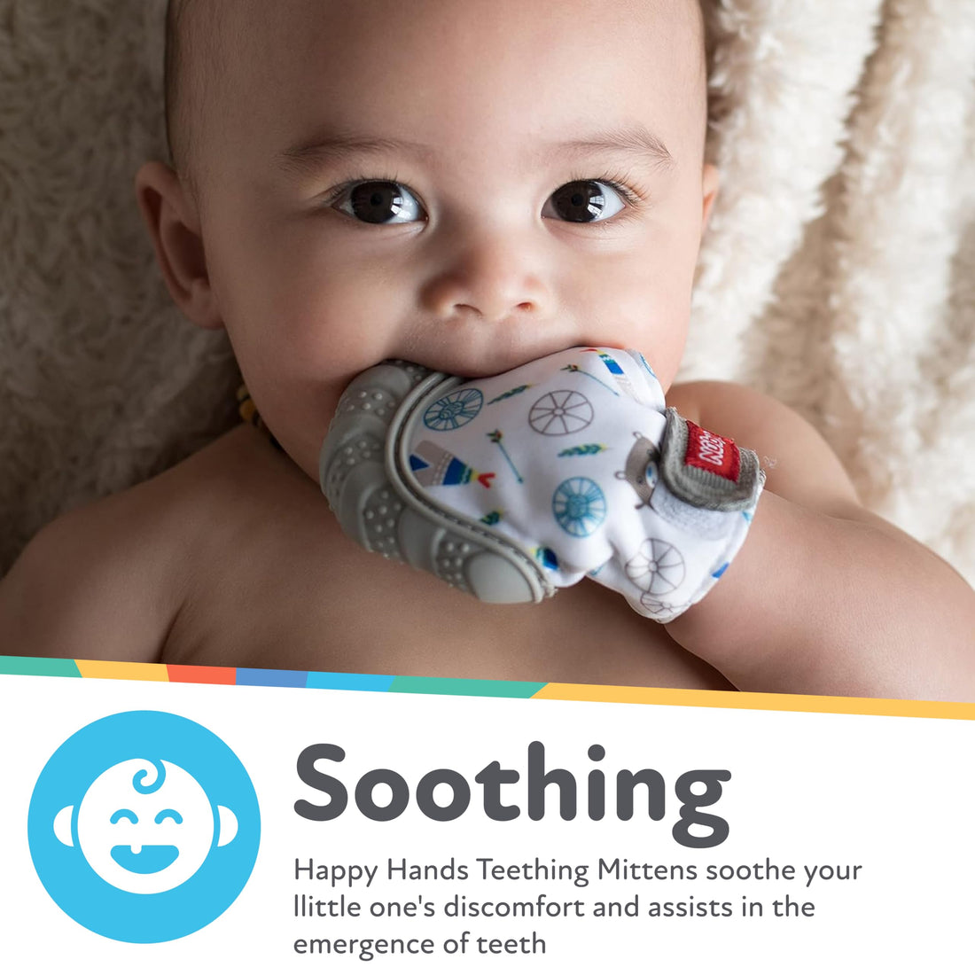 Nuby Soothing Teething Mitten with Hygienic Travel Bag, Red Monkey, 1 Count (Pack of 1)