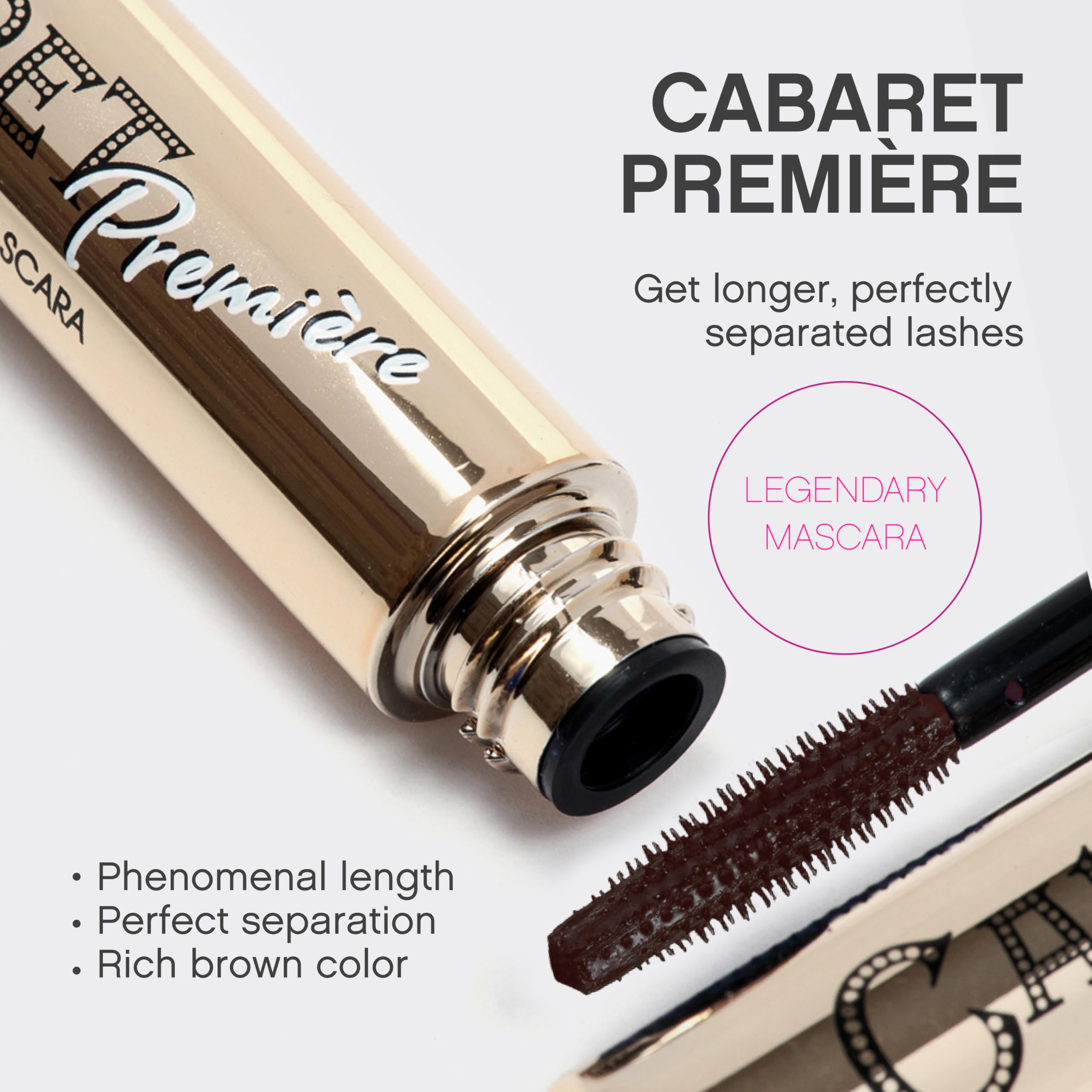 Vivienne Sabó Cabaret Premiere Brown Mascara, Volume and Length, Defining, Curling, No Flaking, No Clumping, Smudge Proof, Washable, Cruelty-Free, Made in Europe, (05 Brown), 0.3 Fl Oz, 1 Pack