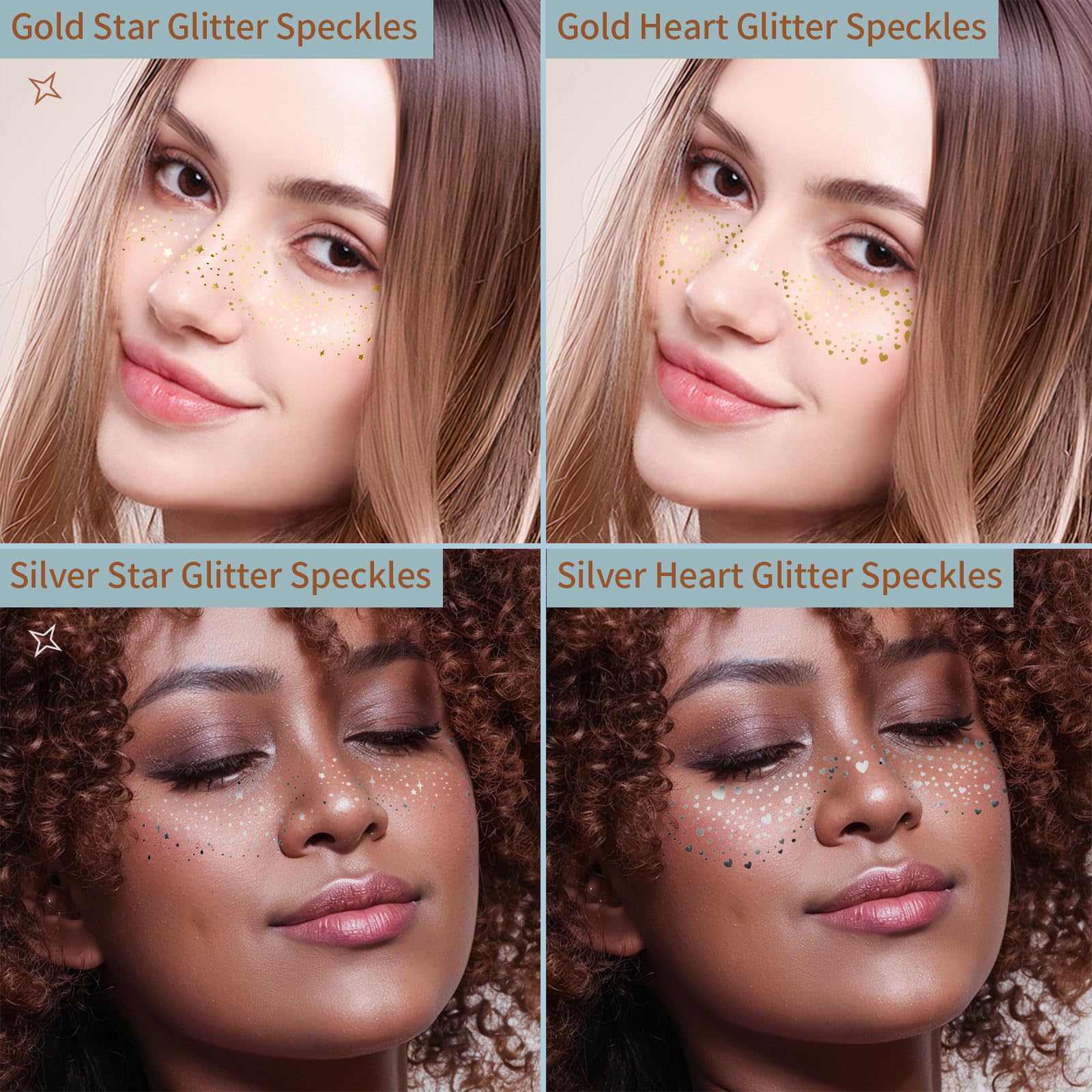 FANDAMEI 6 Colors Face Glitter Gel+ 4PCS Glitter Freckles. Body Hair Glitter. Face Speckles, Makeup Patches.