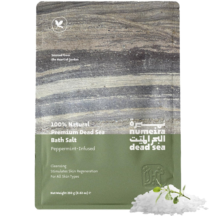 Numeira Dead Sea Salts for Soaking - Relaxing Salt Bath Soak for Body Rejuvenation - Natural Mineral Salts - Coarse Dead Sea Salt Bath Salts for Women & Men w/Peppermint Essential Oil (8.82 oz)