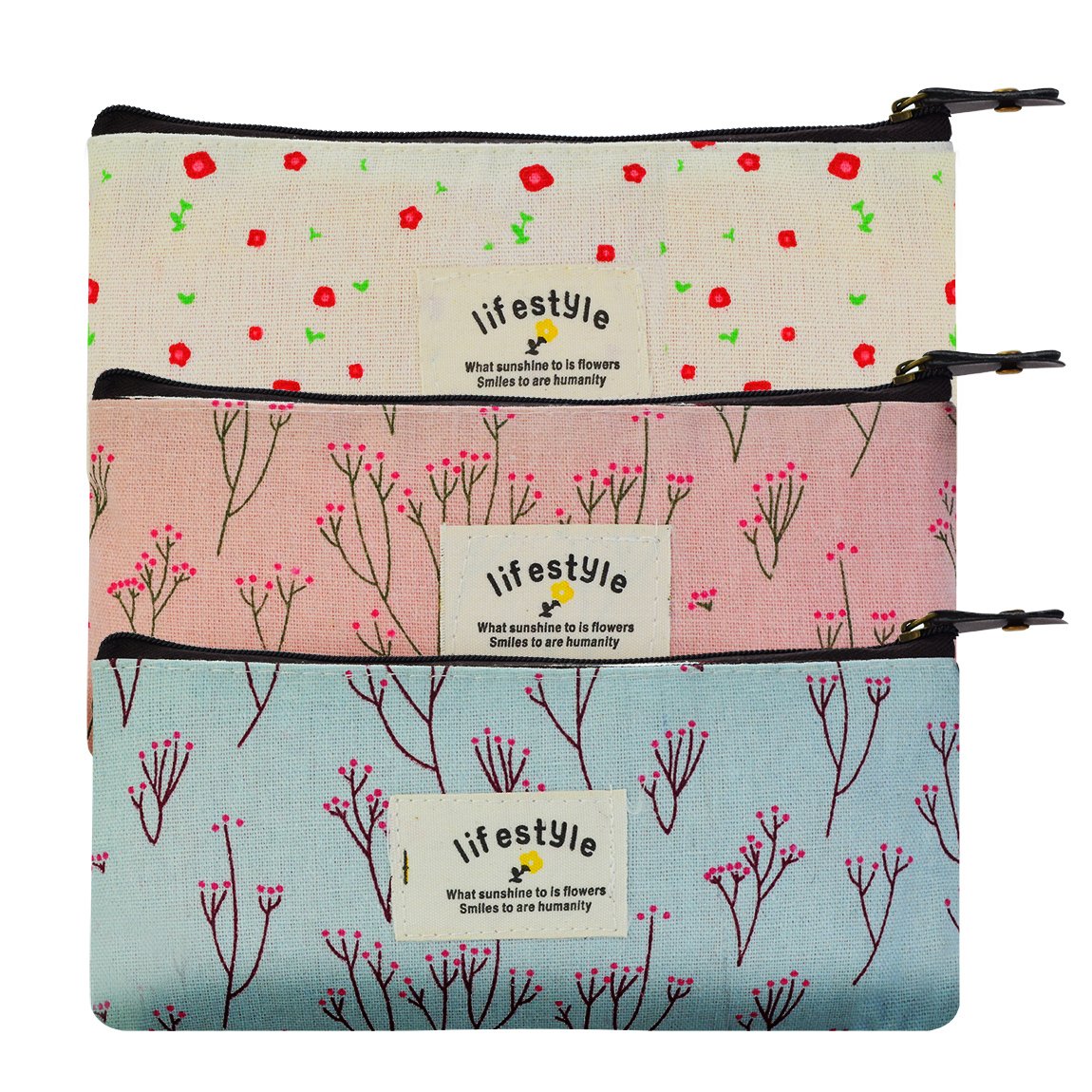 Nicky's Gift Countryside Flower Floral Pencil Pen Case Cosmetic Makeup Bag - Set Of 3