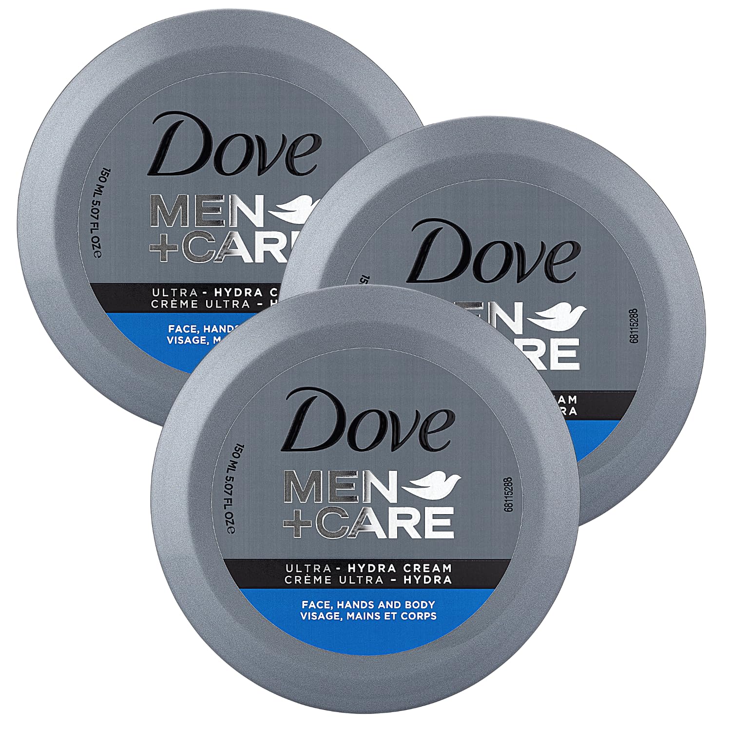 Dove Men+Care Ultra Hydra Cream, Face, Hands and Body care, All Skin Types, 3-Pack of 5.07 Oz Each, Jar