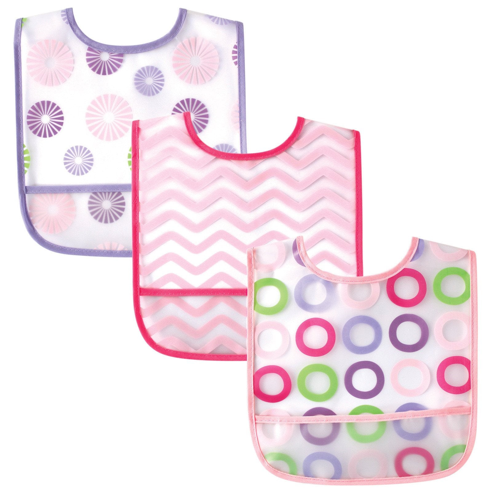 Luvable Friends Unisex Baby Waterproof PEVA Bibs, Pink Circle, One Size