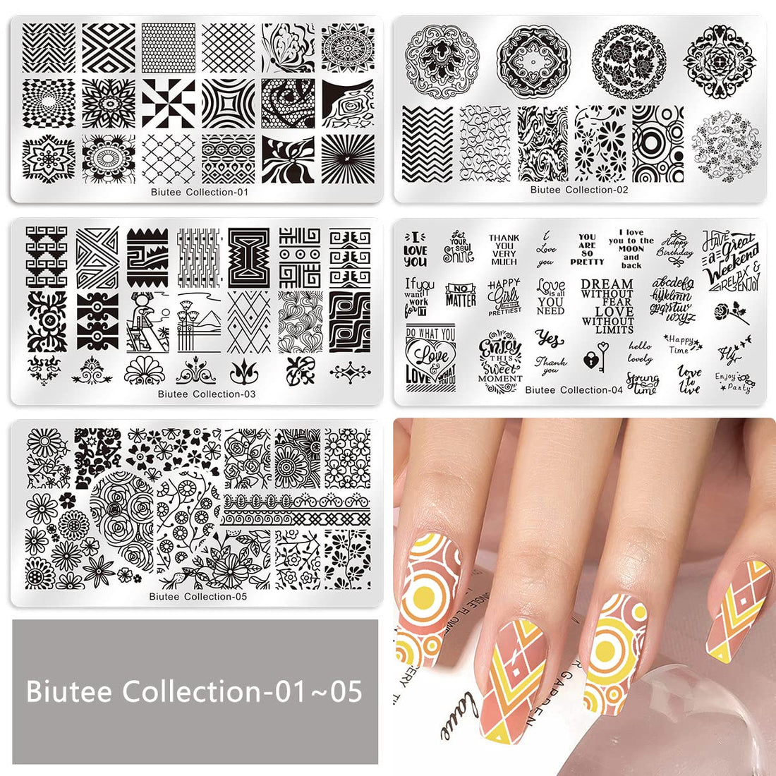 A : Biutee 19pcs Nail Stamp Plates set 15 plate 1Stamper 2Scraper 1storage bag Nails Art Stamping Plate Scraper Stamper Set Leaves Flowers Animal Nail plate Template Image Plate