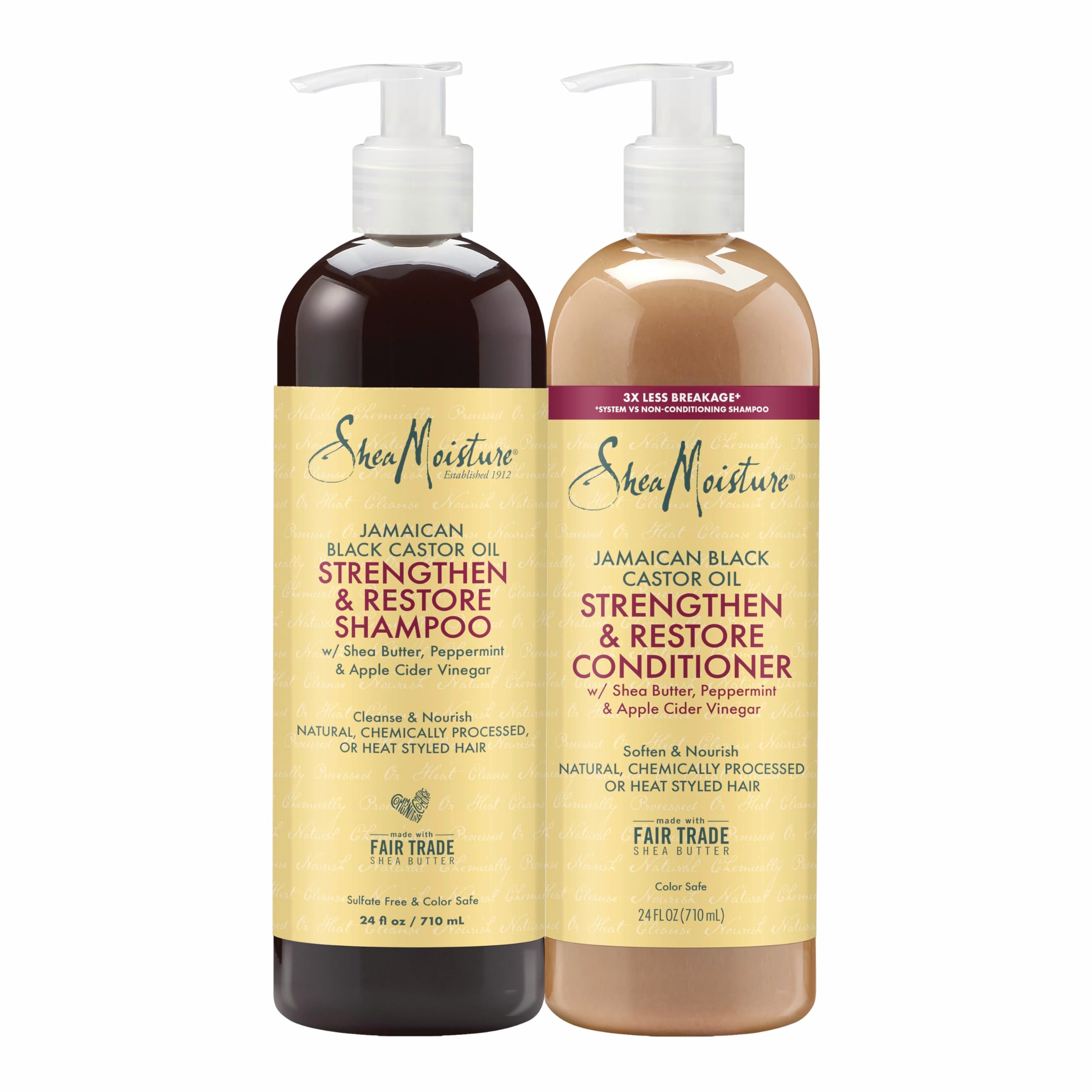 SheaMoisture Strengthen & Restore Shampoo and Conditioner Bundle Jamaican Black Castor Oil 2 Pack to Cleanse & Nourish Dry, Damaged Hair, 24 oz