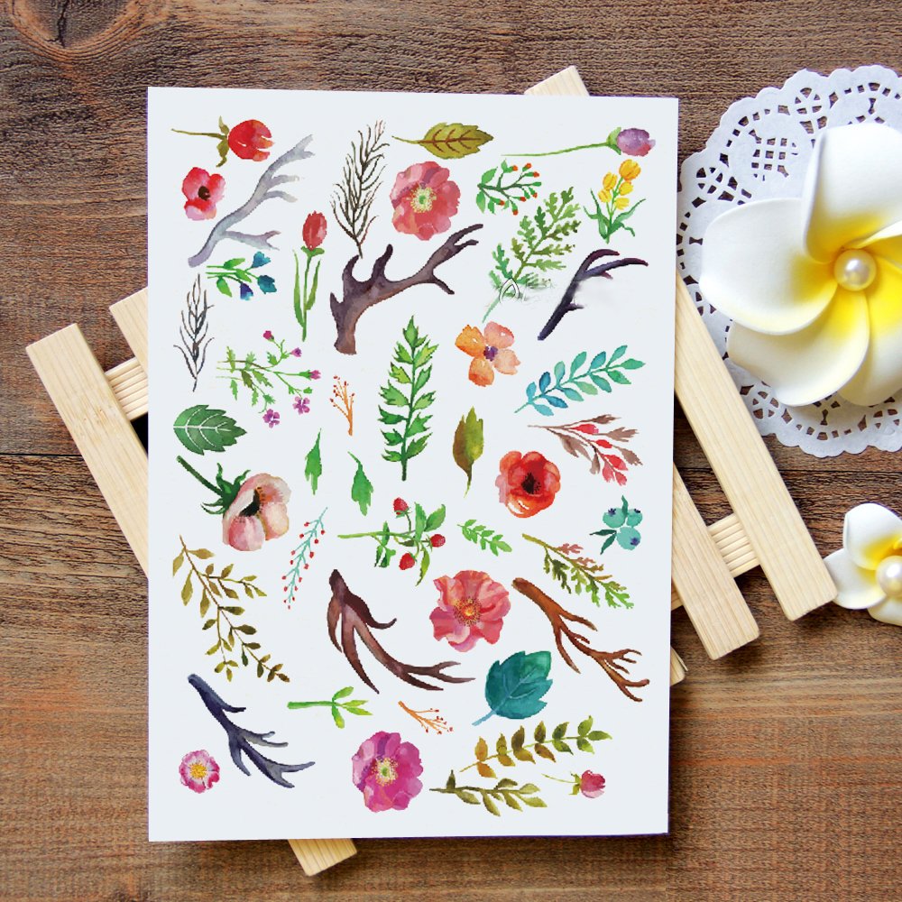 Leoars 6 Sheets Large Waterproof Temporary Tattoo Sticker Leaves Flowers Peacock Pattern Tattoo Water Transfer Body Art Fake Tattoo for Women Men Teens