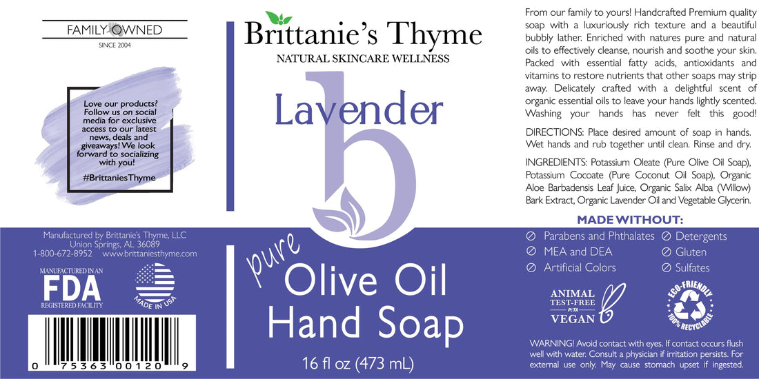 Brittanie27s Thyme Lavender: Organic Hand Soap, Lavender, 16 Oz - Made Olive Oil And Natural Luxurious Essential Oils. Vegan & Gluten Free
