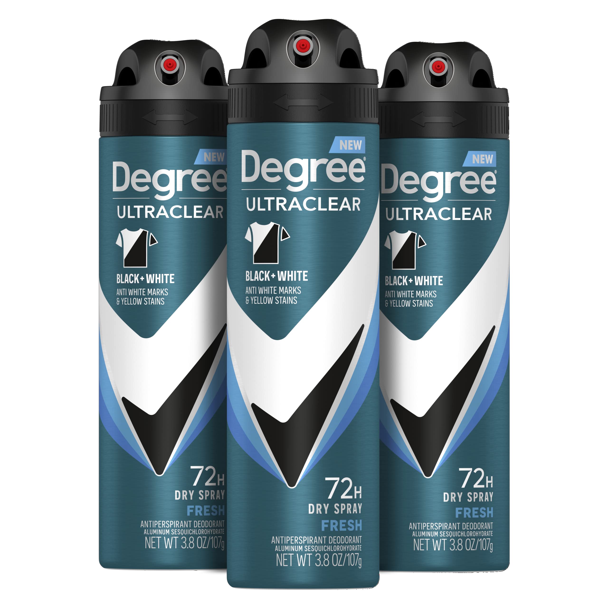 DEGREE Men Ultrclear Antiperspirant Spray Protects from Deodorant Stains Black + White Instantly Dry Spray Deodorant 3.8 oz 3 Count, 11.4 Ounce
