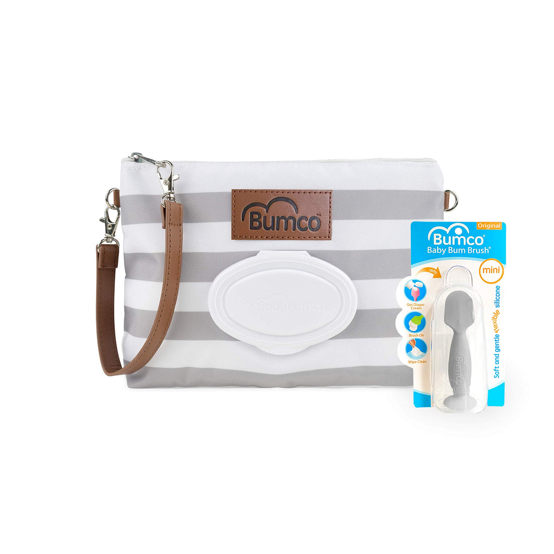 Bumco Diaper Clutch Bag and Mini Diaper Cream Spatula - Baby Travel Essential, Small Baby Bag with Wipes Dispenser, BPA-Free Butt Spatula Baby, Mini Diaper Cream Applicator with Case, Baby Essentials