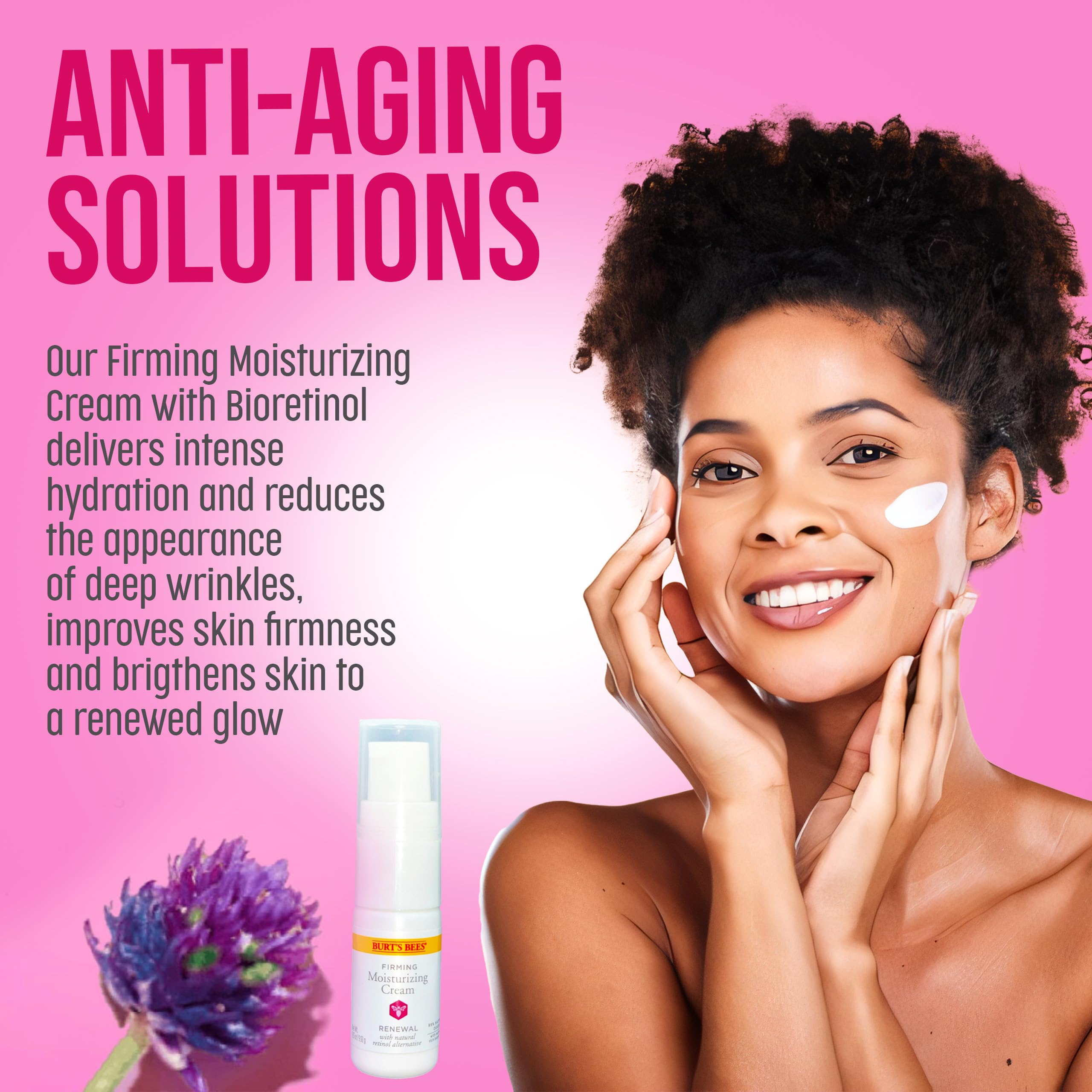 Burt's Bees Renewal Firming Moisturizing Cream, 3-Pack (0.35 oz Each), Hydrating Daily Moisturizer Facial Cream with Bakuchiol Natural Retinol Alternative, Fragrance Free, Travel Size