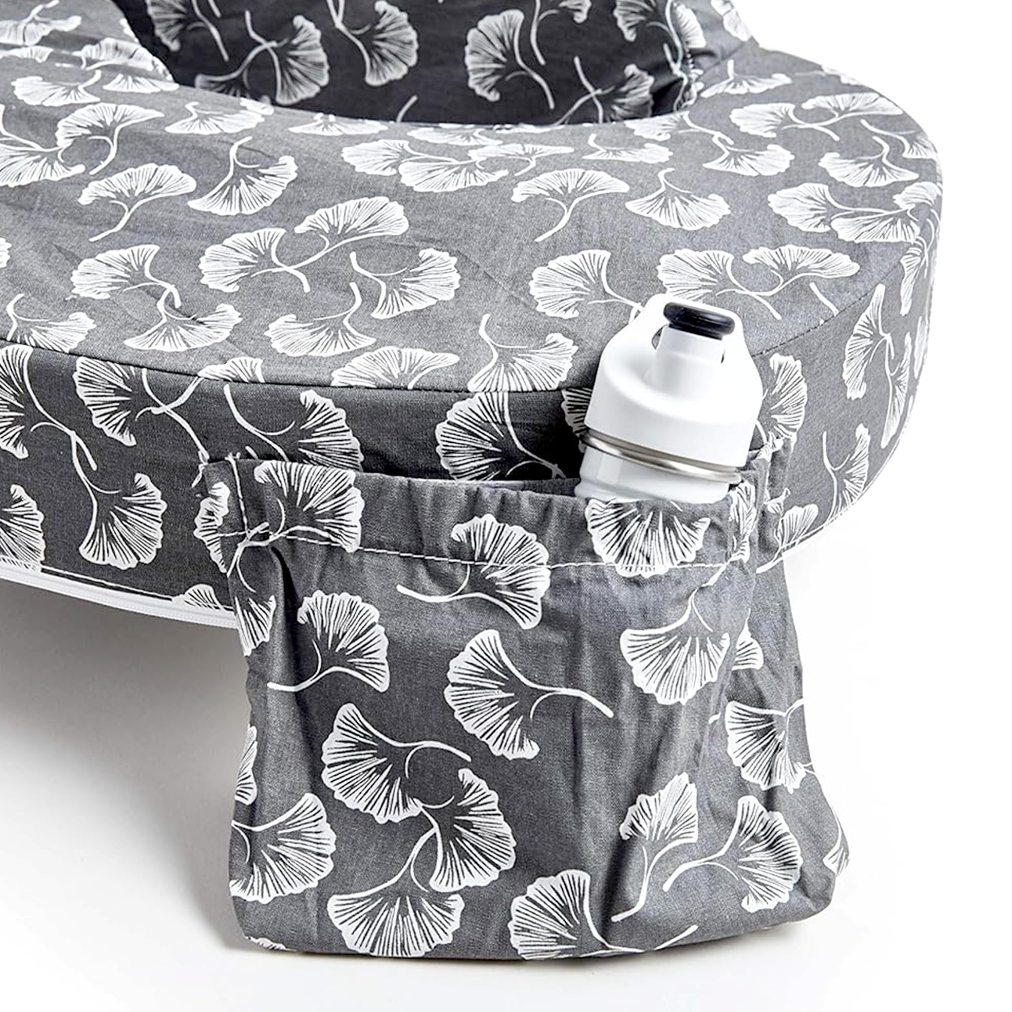 My Brest Friend Original Nursing Pillow Enhanced Ergonomics Essential Breastfeeding Pillow Support For Mom & Baby W/ Convenient Side Pocket, Double Straps & Slipcover, Grey Flowing Fans