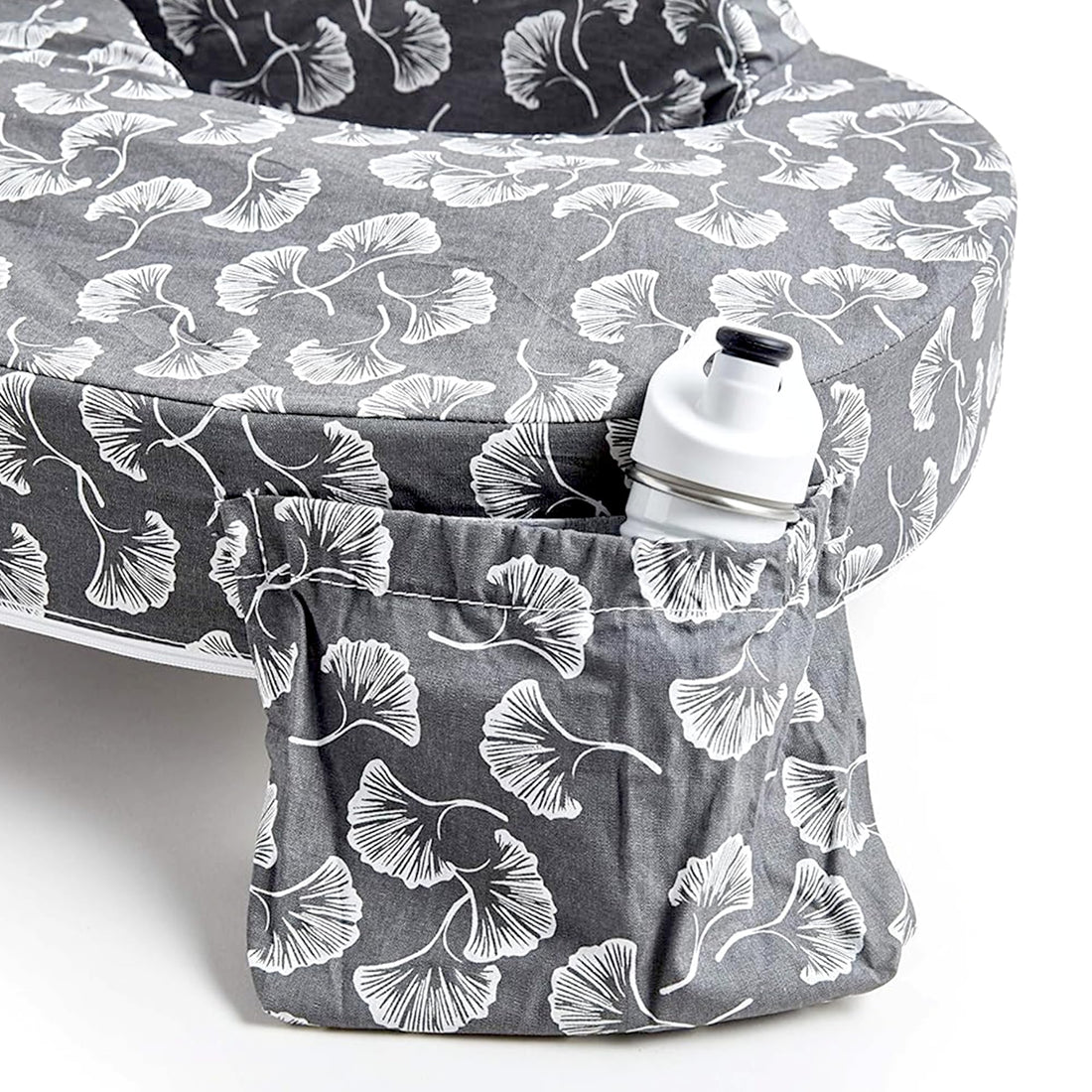 My Brest Friend Original Nursing Pillow Enhanced Ergonomics Essential Breastfeeding Pillow Support For Mom & Baby W/ Convenient Side Pocket, Double Straps & Slipcover, Grey Flowing Fans