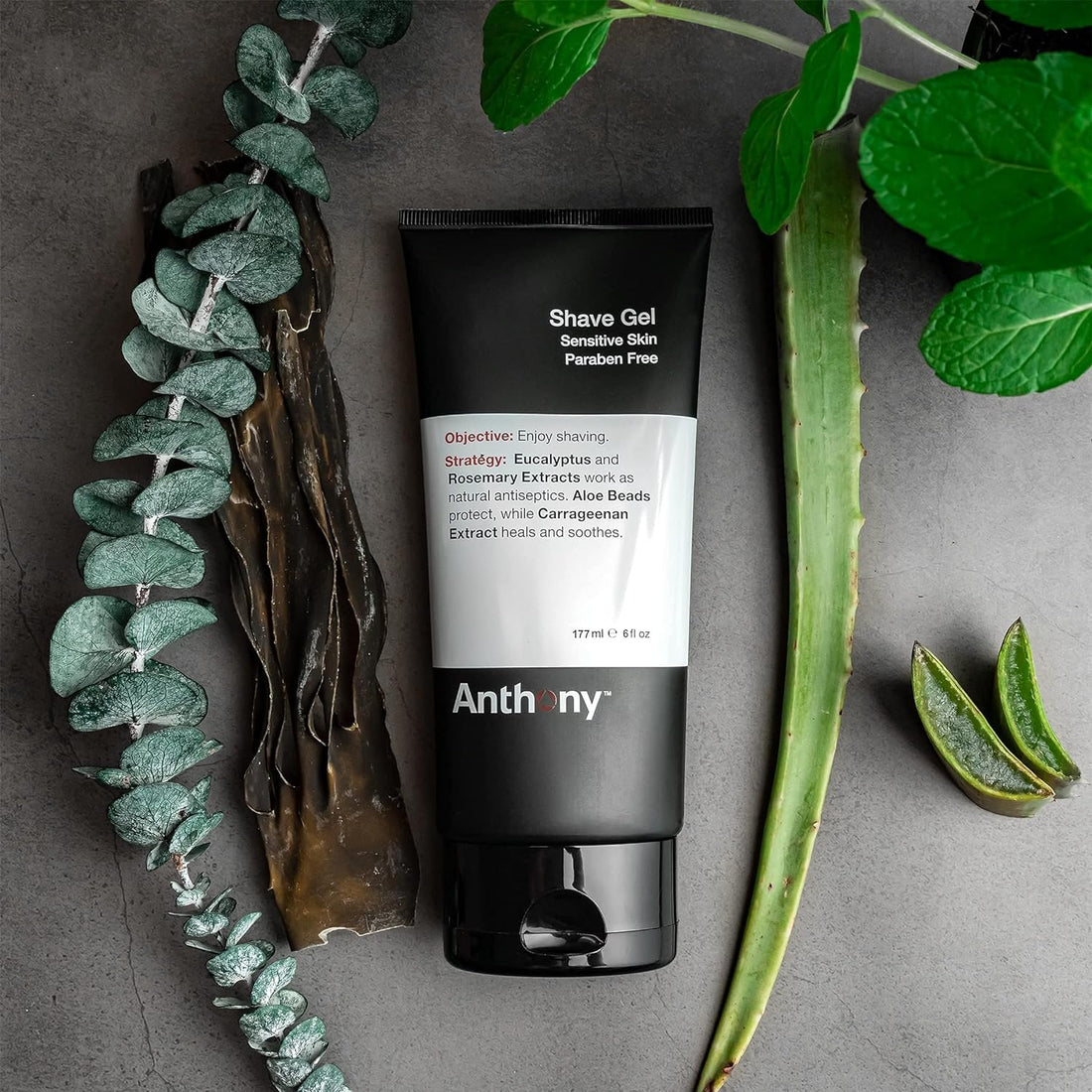 Anthony Shave Gel, 6 Fl Oz, Contains Aloe Vera Beads, Eucalyptus, Rosemary, and Carrageenan Extracts, Heals, Soothes, Protects Your Skin For A Smooth Shave
