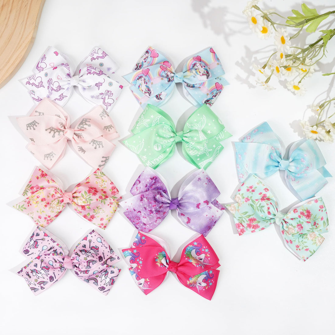 24PCS 4.5Inch Bows for Girls Boutique Grosgrain Ribbon Rainbow Hair Bow Alligator Hair Clips Pigtail Bows Unicorn Hair Clips for Baby Girls Toddler Kids Children Teens