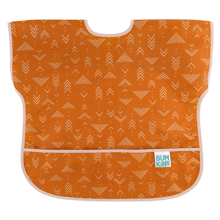Bumkins Short Sleeve Bib for Girl or Boy, Toddler and Kids for 1-3 Years, Large Size, Essential Must Have for Junior Children, Eating, Mess Saving Soft Fabric Apron for Play, Desert Boho Orange