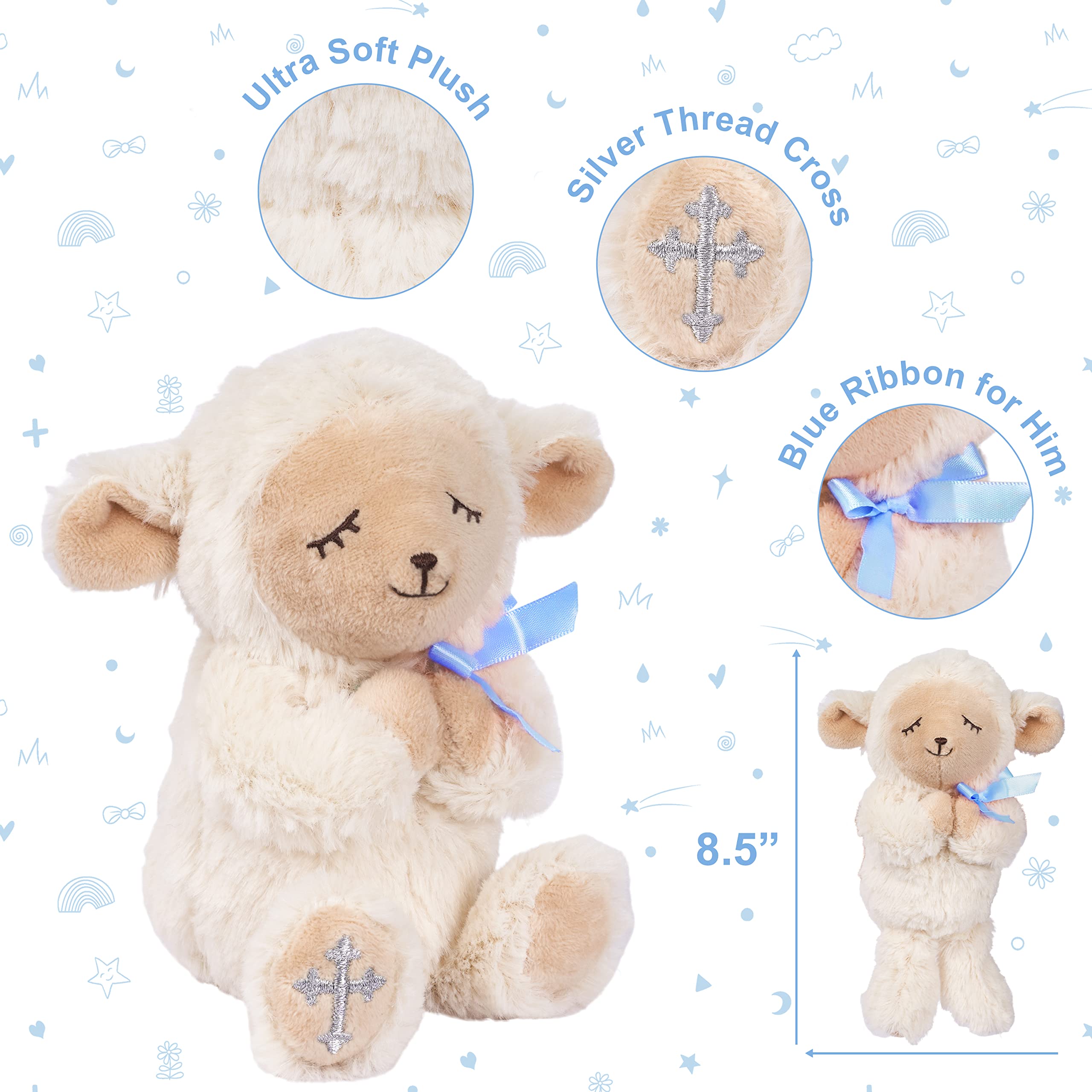MyMateZoe Baptism Gifts for Boys, Great Christening, Dedication and Baptism Gift Set for Boys and Newborn Baby, Includes 7 Praying Lamb Plush Toy and Let Us Pray Baby Book in Keepsake Gift Box