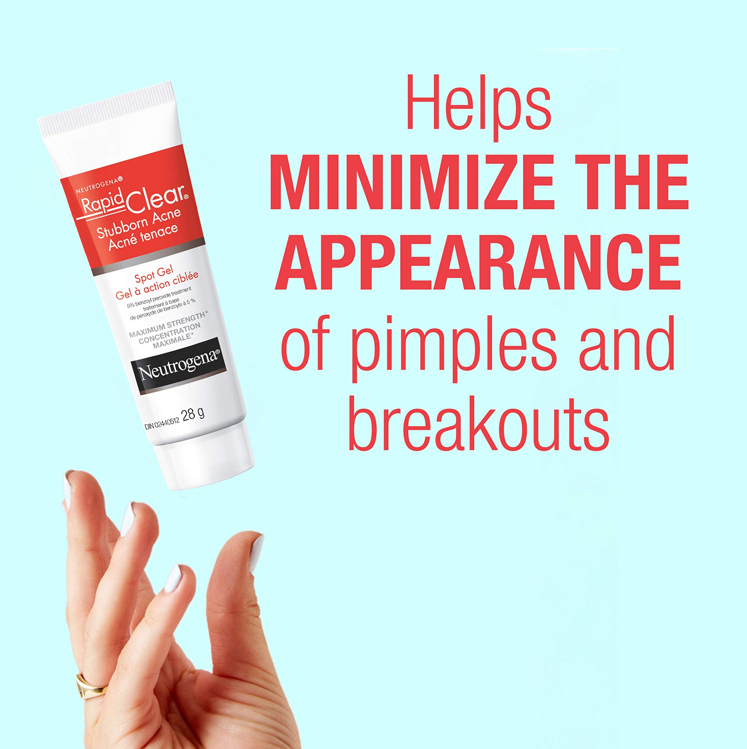 Neutrogena Rapid Clear Stubborn Acne Spot Treatment Gel with Maximum Strength 10% Benzoyl Peroxide Acne Treatment Medication, Pimple Cream for Acne Prone Skin Care, 1 oz