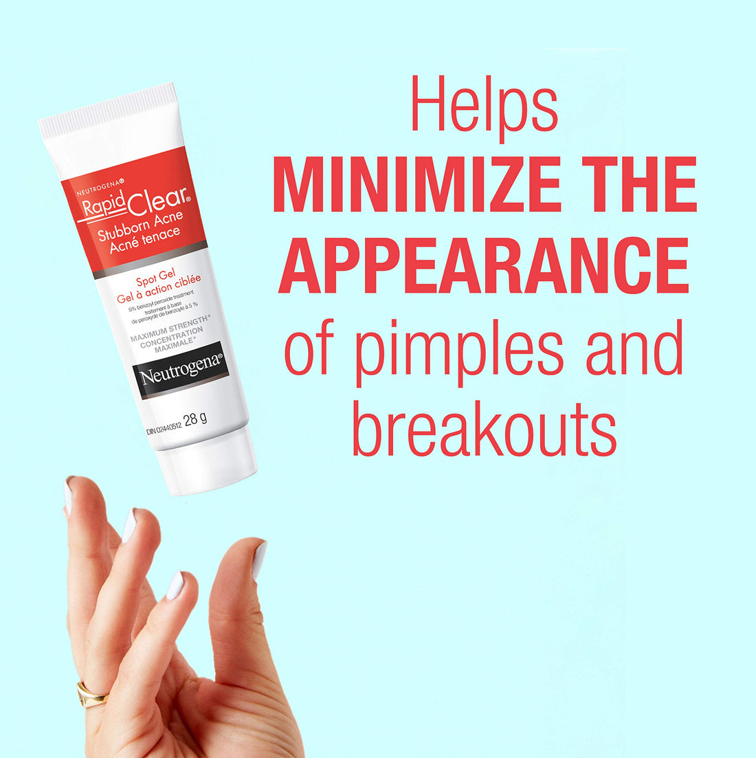 Neutrogena Rapid Clear Stubborn Acne Spot Treatment Gel with Maximum Strength 10% Benzoyl Peroxide Acne Treatment Medication, Pimple Cream for Acne Prone Skin Care, 1 oz