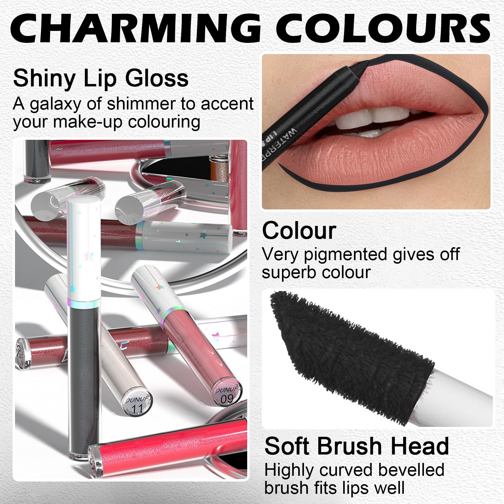 AOAZXBB Pearlescent Liquid Lipstick Set - Black Lip Gloss, Long Lasting Black Lip Liner for Halloween Cosplay, Goth Makeup