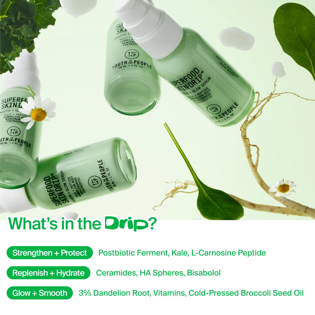 Youth To The People Superfood Skin Drip Face Serum (1 fl oz), Strengthens Skin Barrier + Evens Skin Tone, 5% Niacinamide, Kale, Peptides, Ceramides, Boosts Glow, Vegan