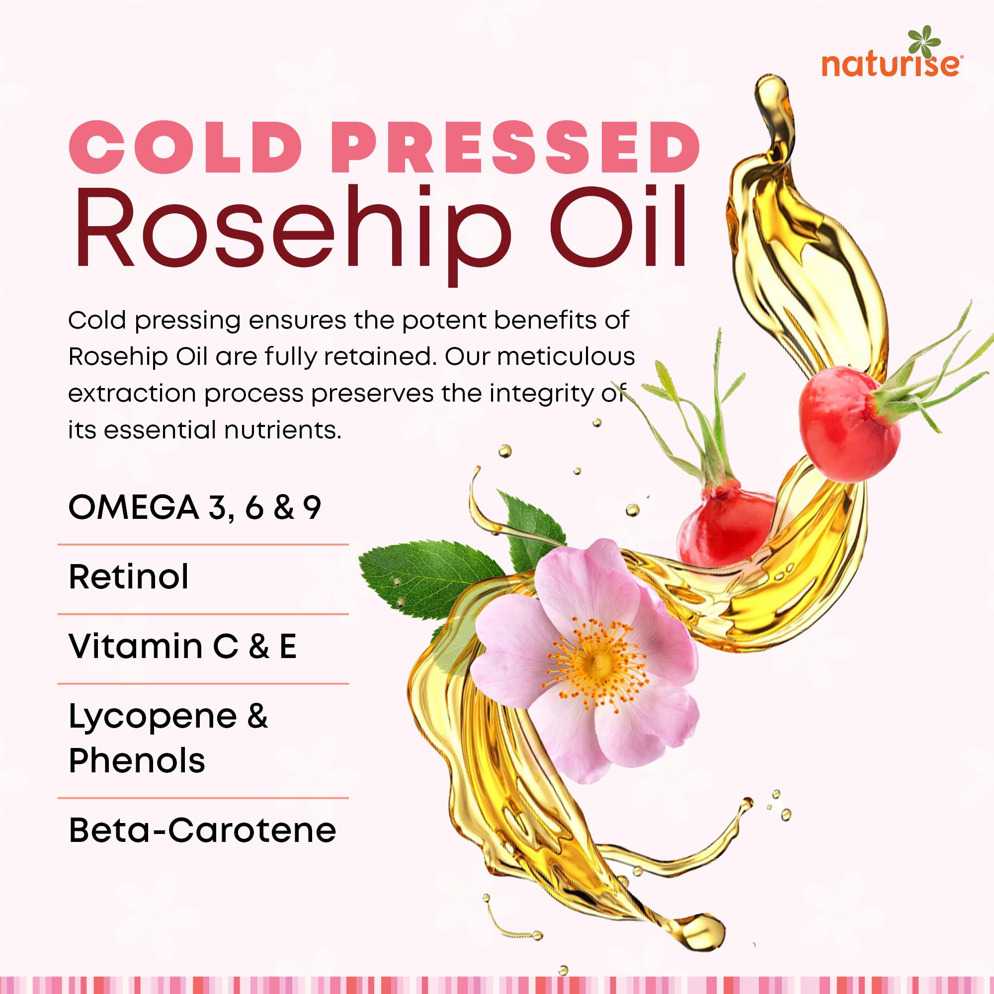 Naturise Organic Rosehip Seed Oil for Face, 100% Pure, Natural Cold Pressed Rose Hip Oil for Skin, Hair, Nails and Body Care (1 FL. OZ.)