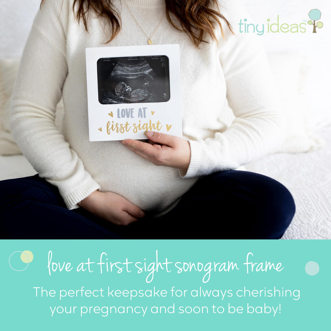 Tiny Ideas Love at First Sight Sonogram Picture Frame, Gender Neutral Ultrasound Keepsake, Ideal Pregnancy Gift, Baby Shower and Nursery Decor, 4” x6” Photo Insert, Gold, Silver And White