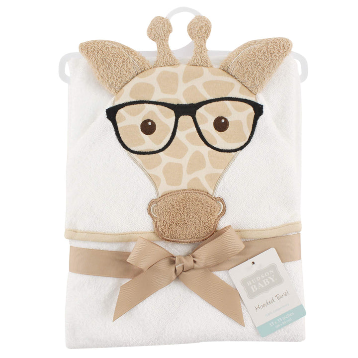 Hudson Baby Unisex Baby Cotton Animal Face Hooded Towel, Nerdy Giraffe, One Size