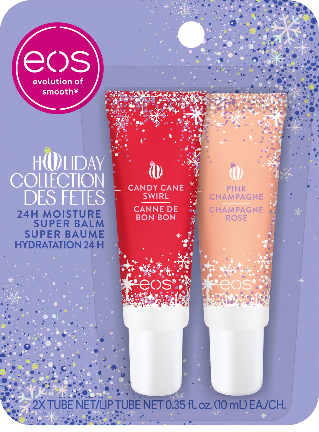 eos Holiday 24H Moisture Super Balm Gift Set, Pink Champagne & Candy Cane Swirl, Limited Edition, Stocking Stuffers, Holiday Lip Mask, 0.35 fl oz, 2-pack