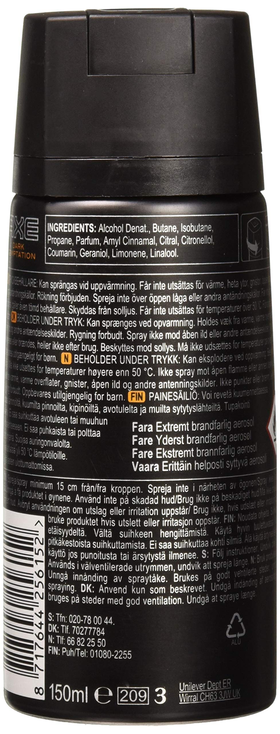 AXE Deodorant Body Spray Dark Temptation 150 Ml / 5.07 Oz (Pack of 6)