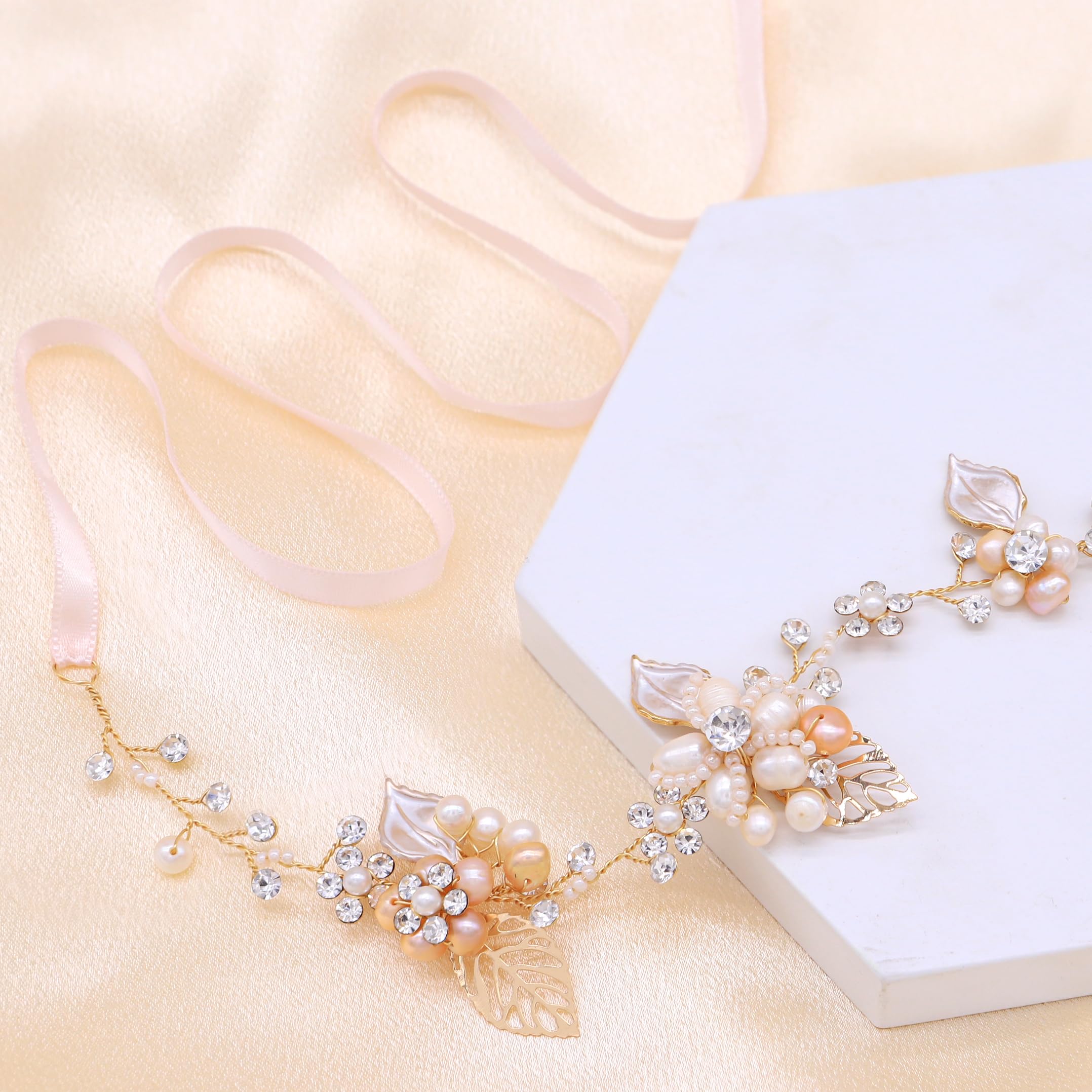 Ammei Bridal Crystal Headband with Freshwater Pearls Flower Design Wedding Hair Accessories