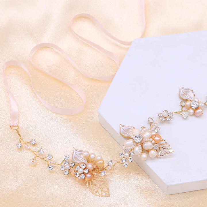 Ammei Bridal Crystal Headband with Freshwater Pearls Flower Design Wedding Hair Accessories