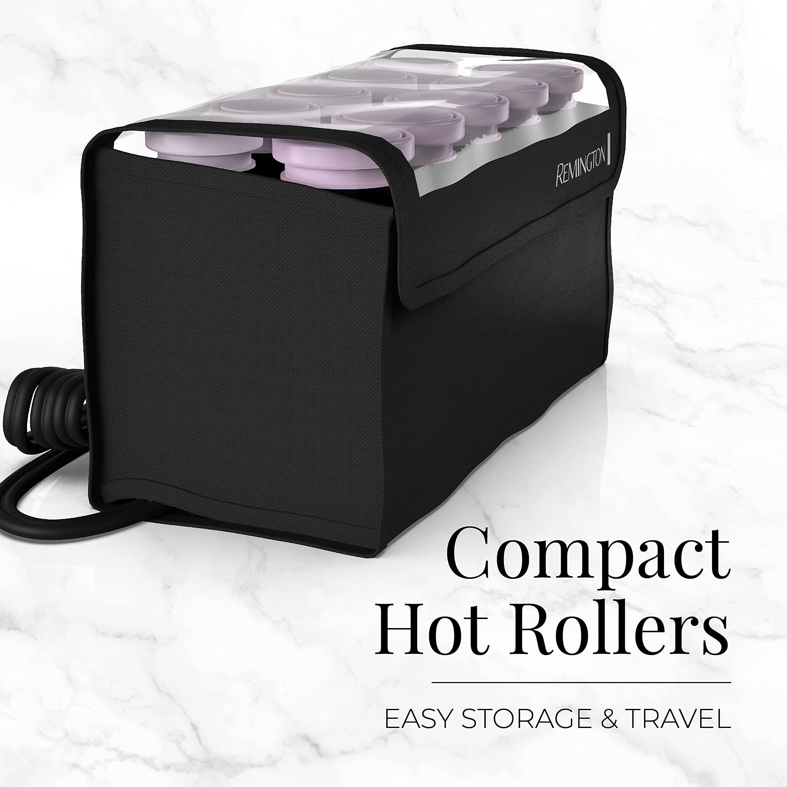 Remington Compact Ceramic Dual Voltage Hot Rollers for Long and Short Hair, Hair Setters, Hair Curlers, 1-1 ¼ Purple/Black, 10 Piece Set