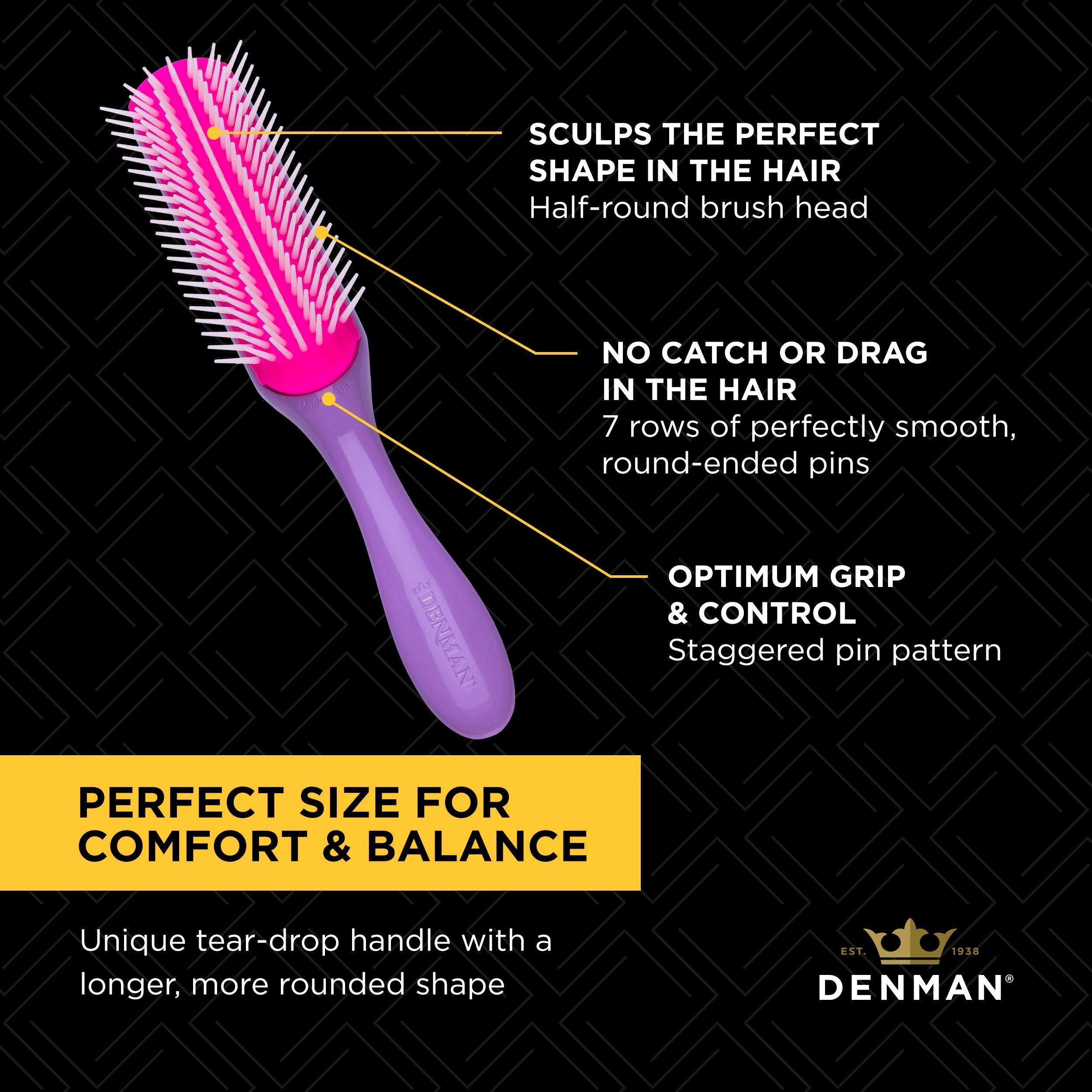 Denman Original Styler, 7 Row for Detangling, Blow-drying, Styling & Smoothing the Hair, African Violet D3