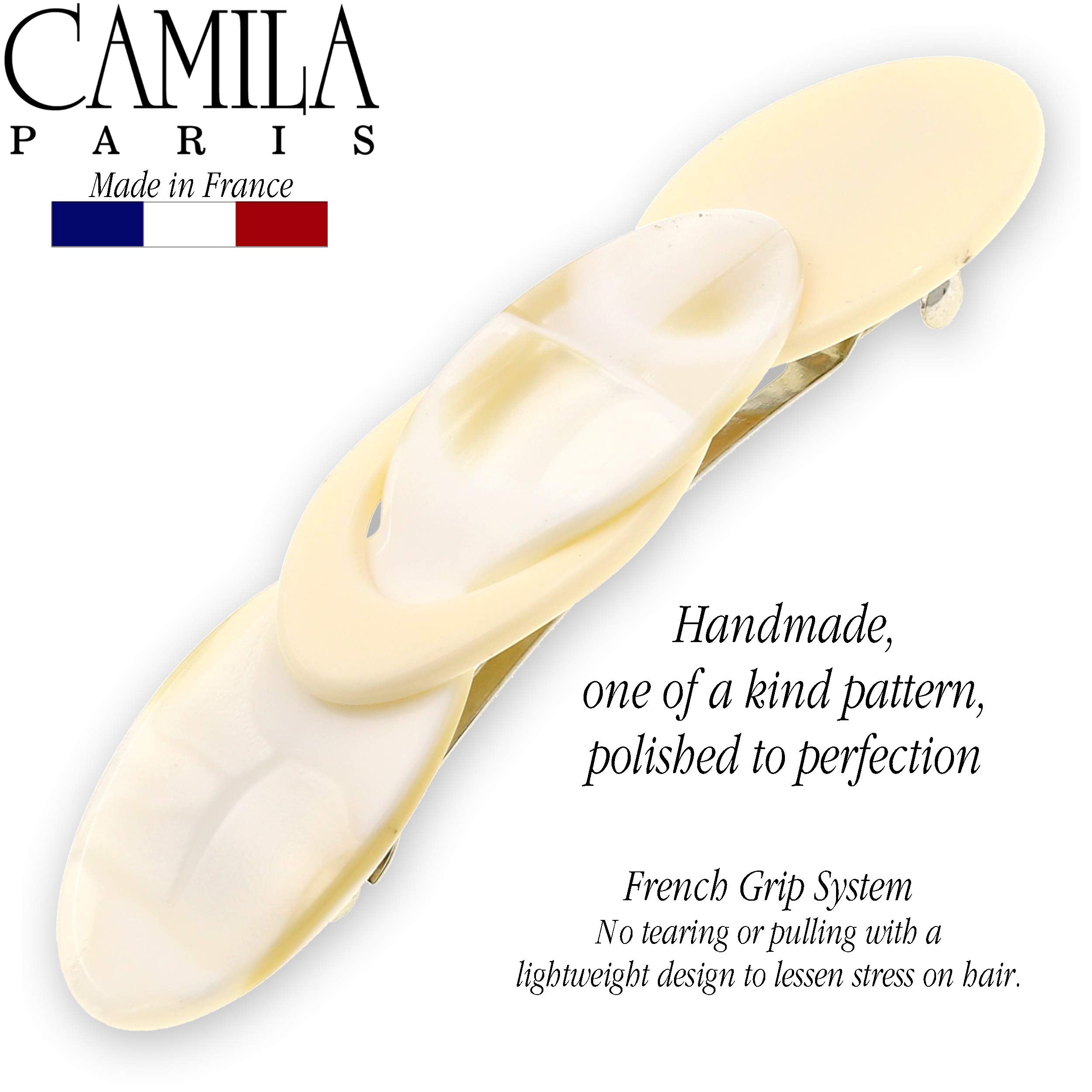 Camila Paris - CP2337, French Hair Accessories for Women, Barrette, INTERLOCK CREAM AND PEARL. Strong Hold/No Slip Grip and Durable Styling Girls Hair Ornaments. Made in France