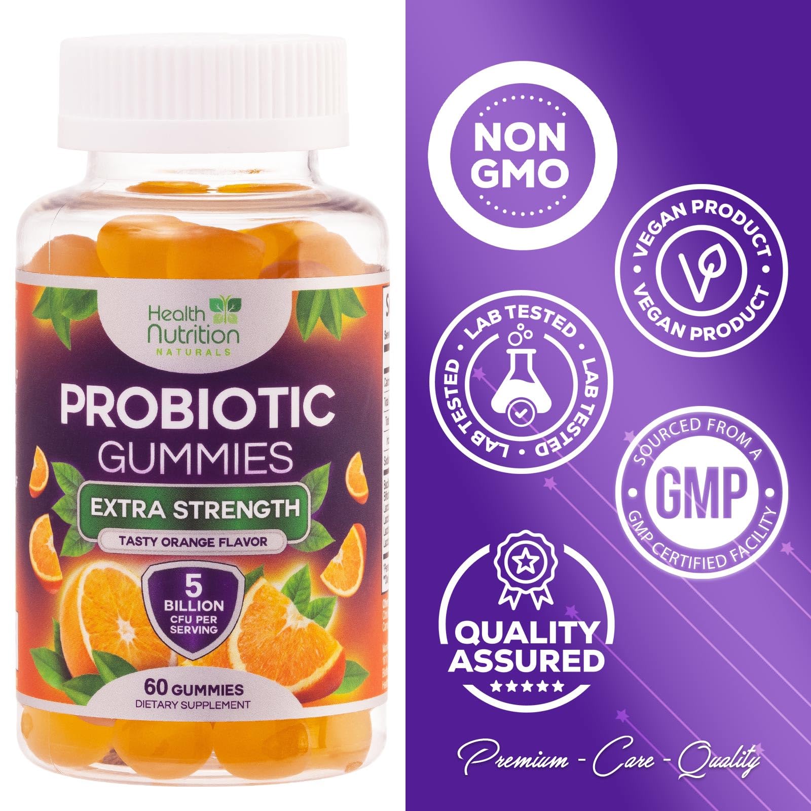 Probiotic Gummies for Digestive Health - Daily Probiotics for Women & Men Gummy, 5 Billion CFU Probiotics Supplement, Probiotic Strains Supports Immune, Vaginal, & Gut Health, Non-GMO - 60 Gummies