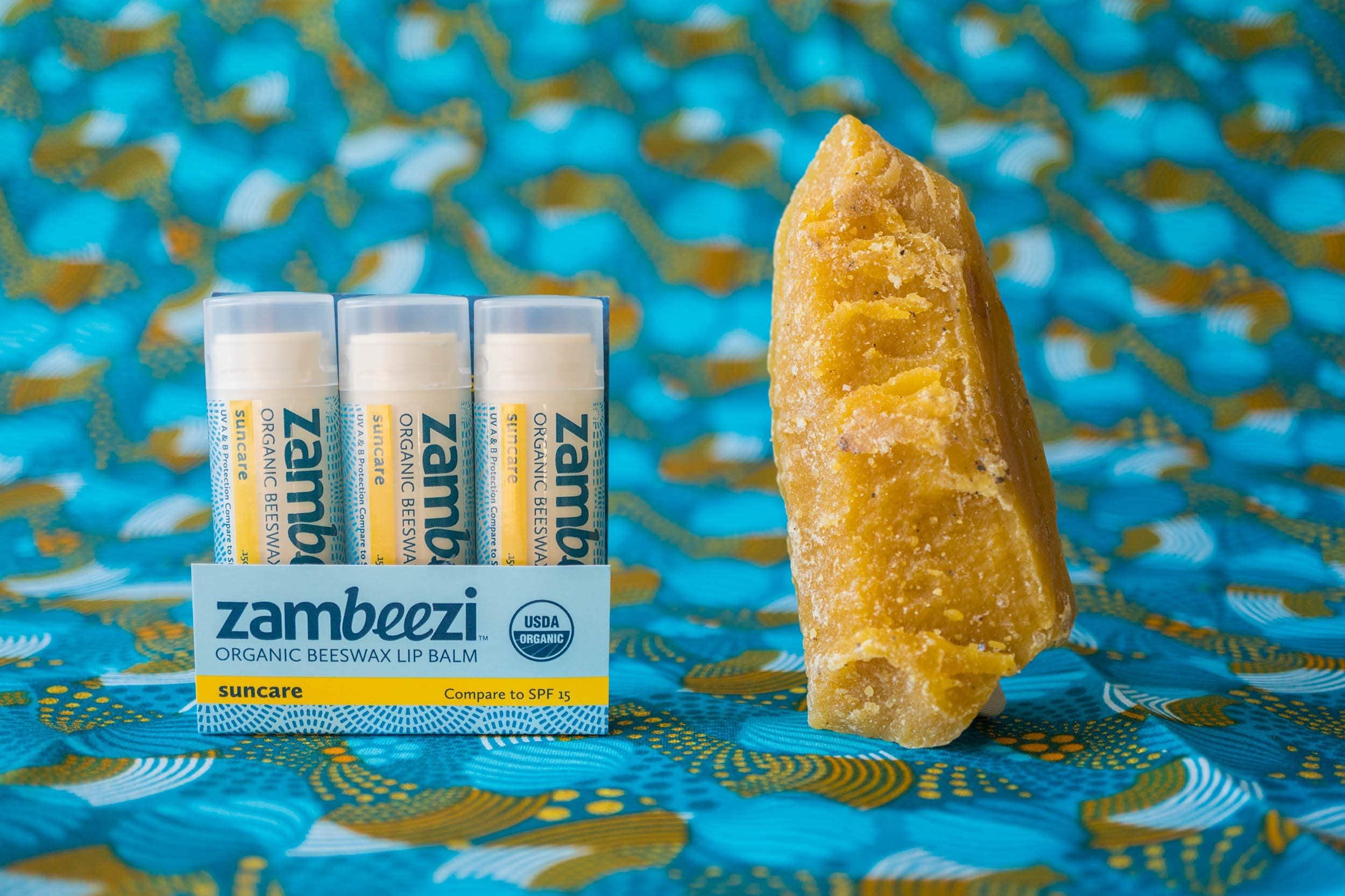 Zambeezi Organic Lip Beeswax Balm- 3 Pk (Suncare with Zinc Oxide, 3-Pk)
